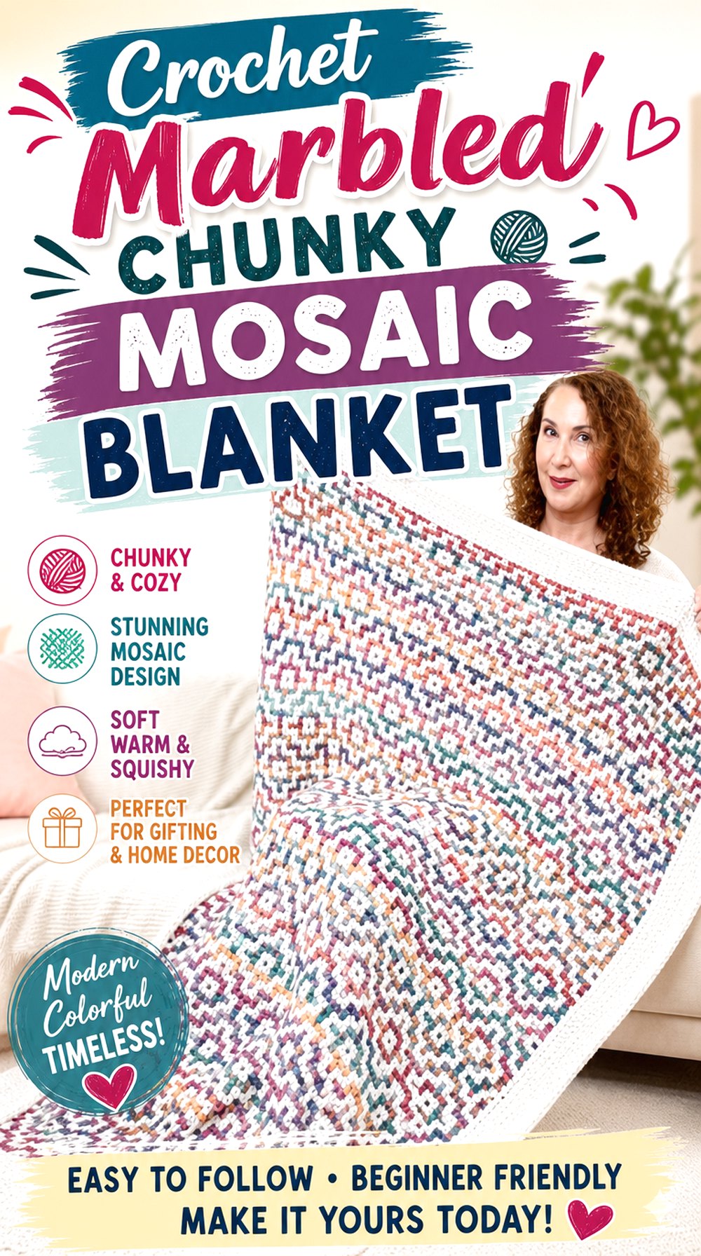 Crochet Marbled Chunky Mosaic Blanket