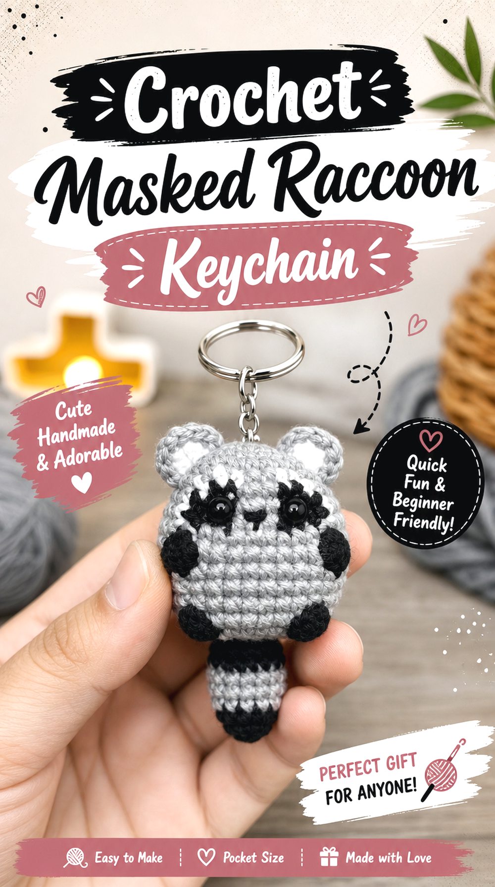 Crochet Masked Raccoon Keychain