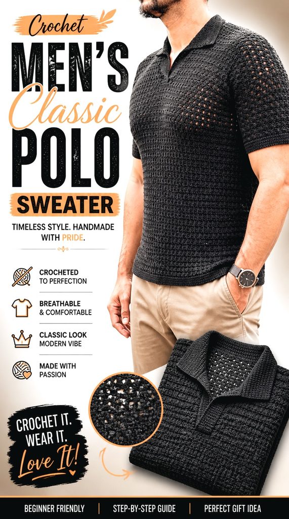 Crochet Men’s Classic Polo Sweater