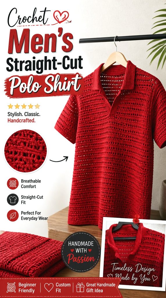 Crochet Men’s Straight Cut Polo Shirt