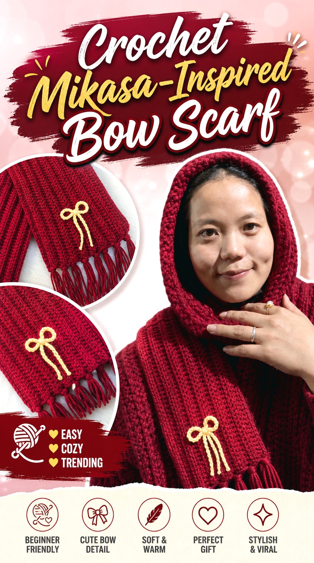 Crochet Mikasa Inspired Bow Scarf