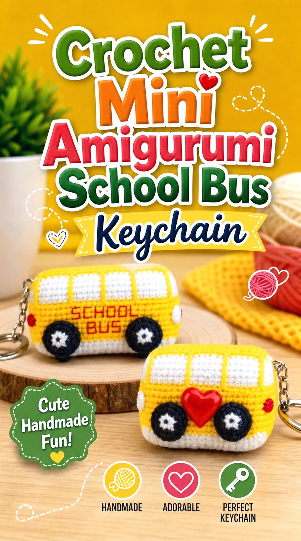 Crochet Mini Amigurumi School Bus Keychain