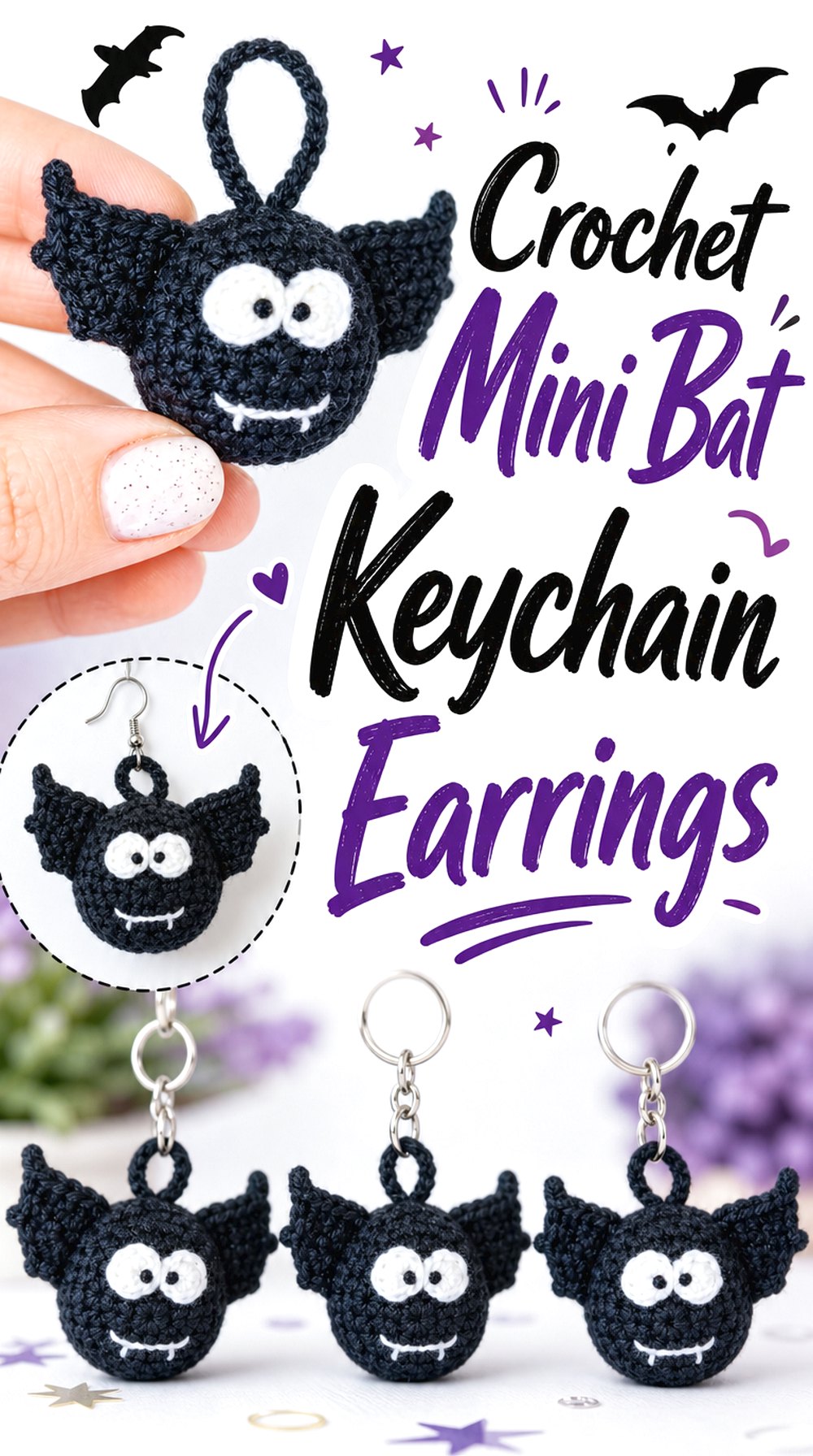 Crochet Mini Bat Keychain Earrings