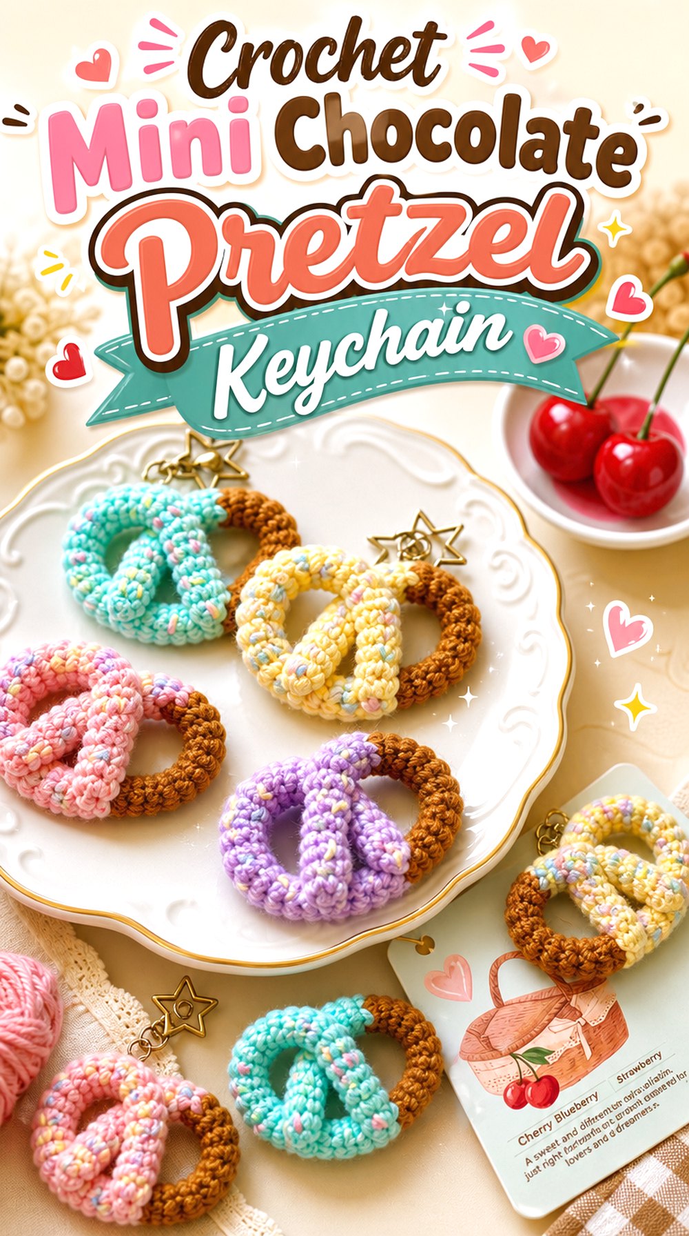 Crochet Mini Chocolate Pretzel Keychain