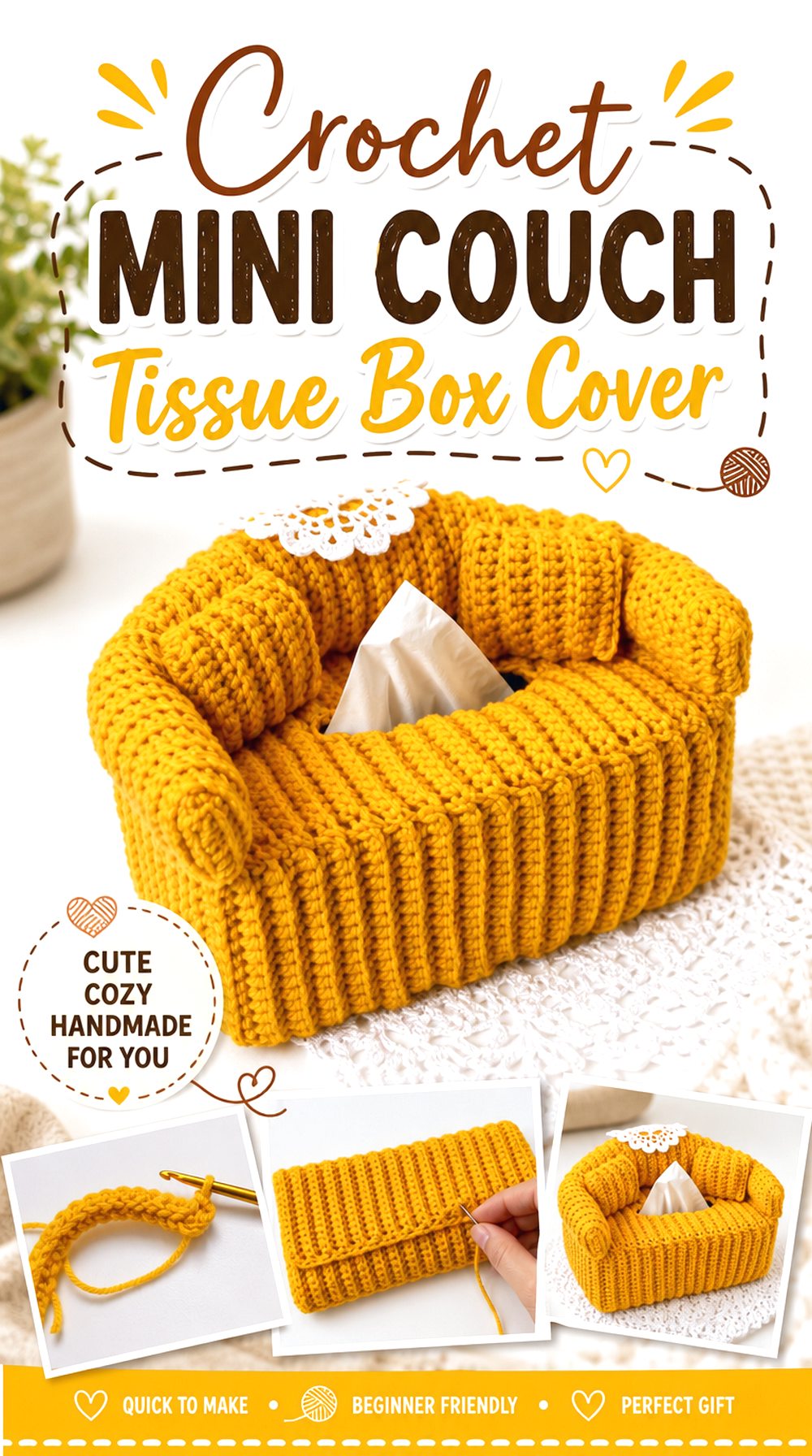 Crochet Mini Couch Tissue Box Cover