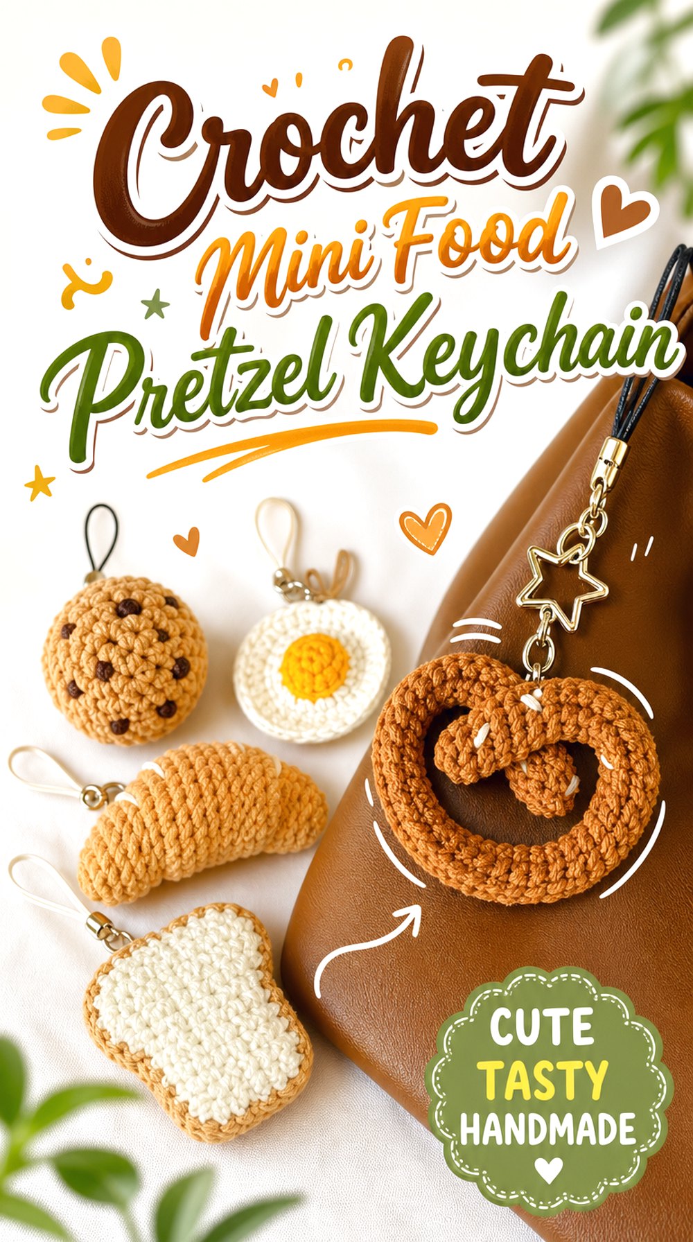 Crochet Mini Food Pretzel Keychain