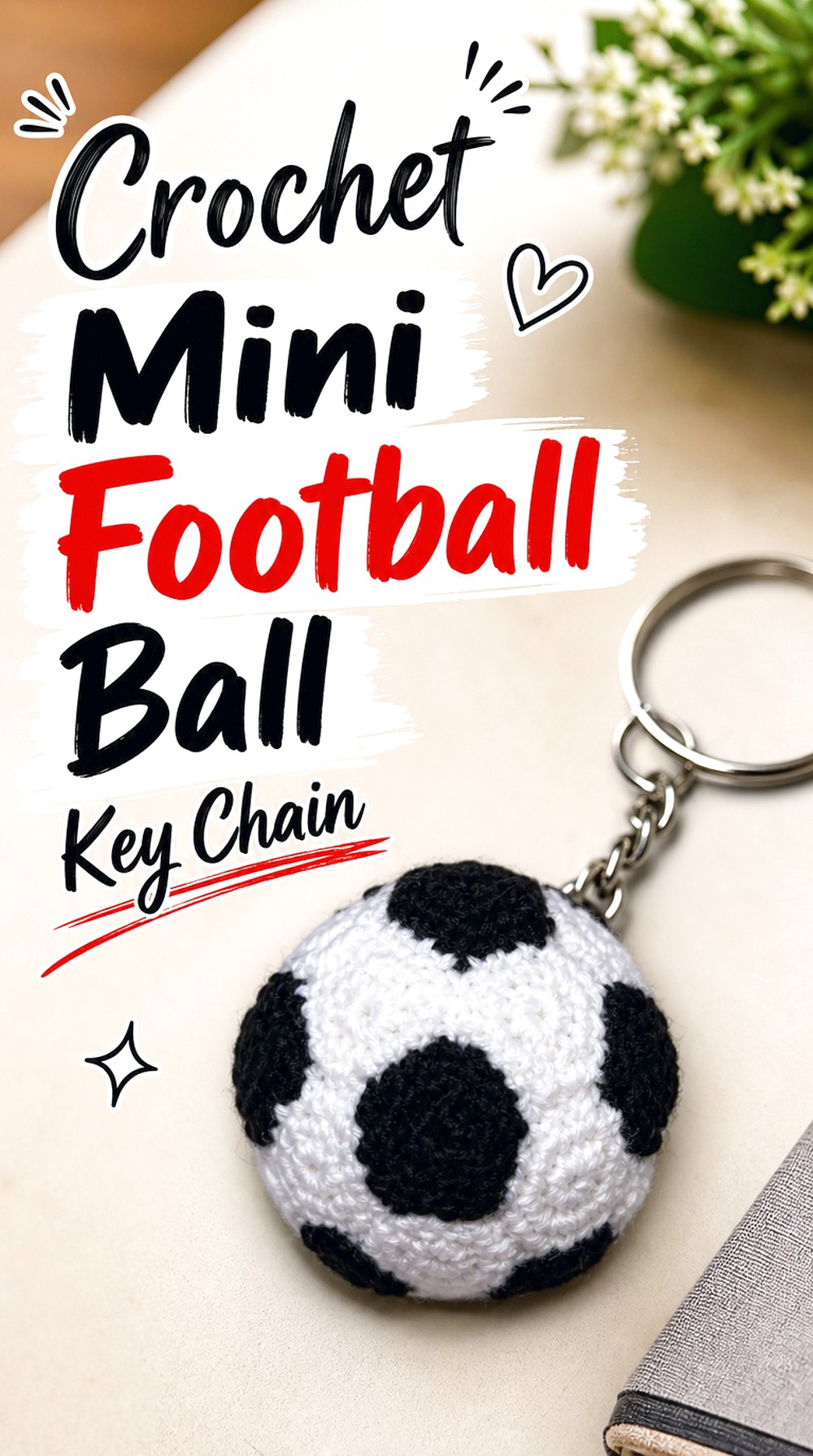 Crochet Mini Football Ball Key Chain