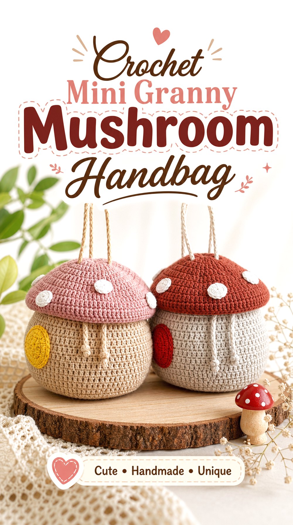Crochet Mini Granny Mushroom Handbag