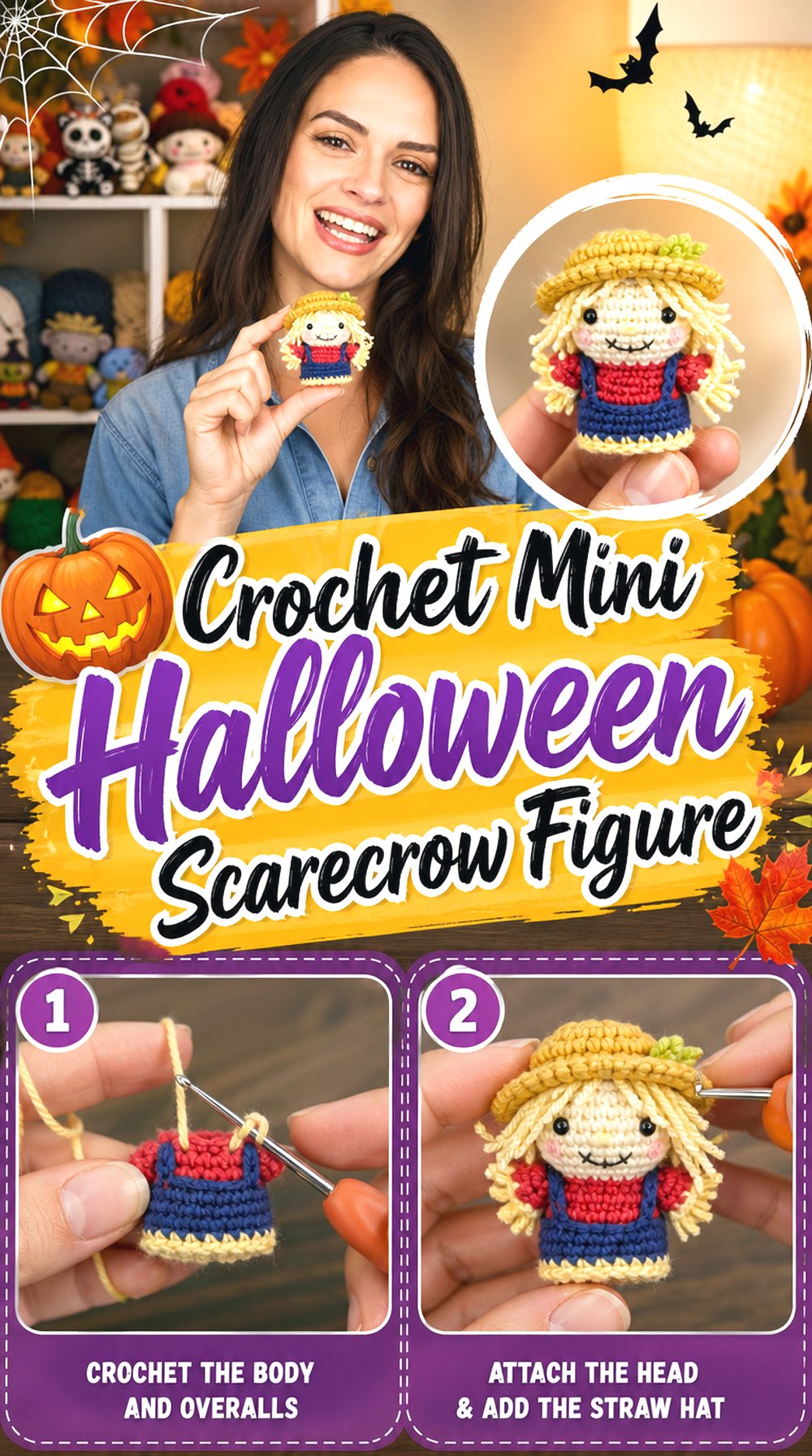 Crochet Mini Halloween Scarecrow Figure