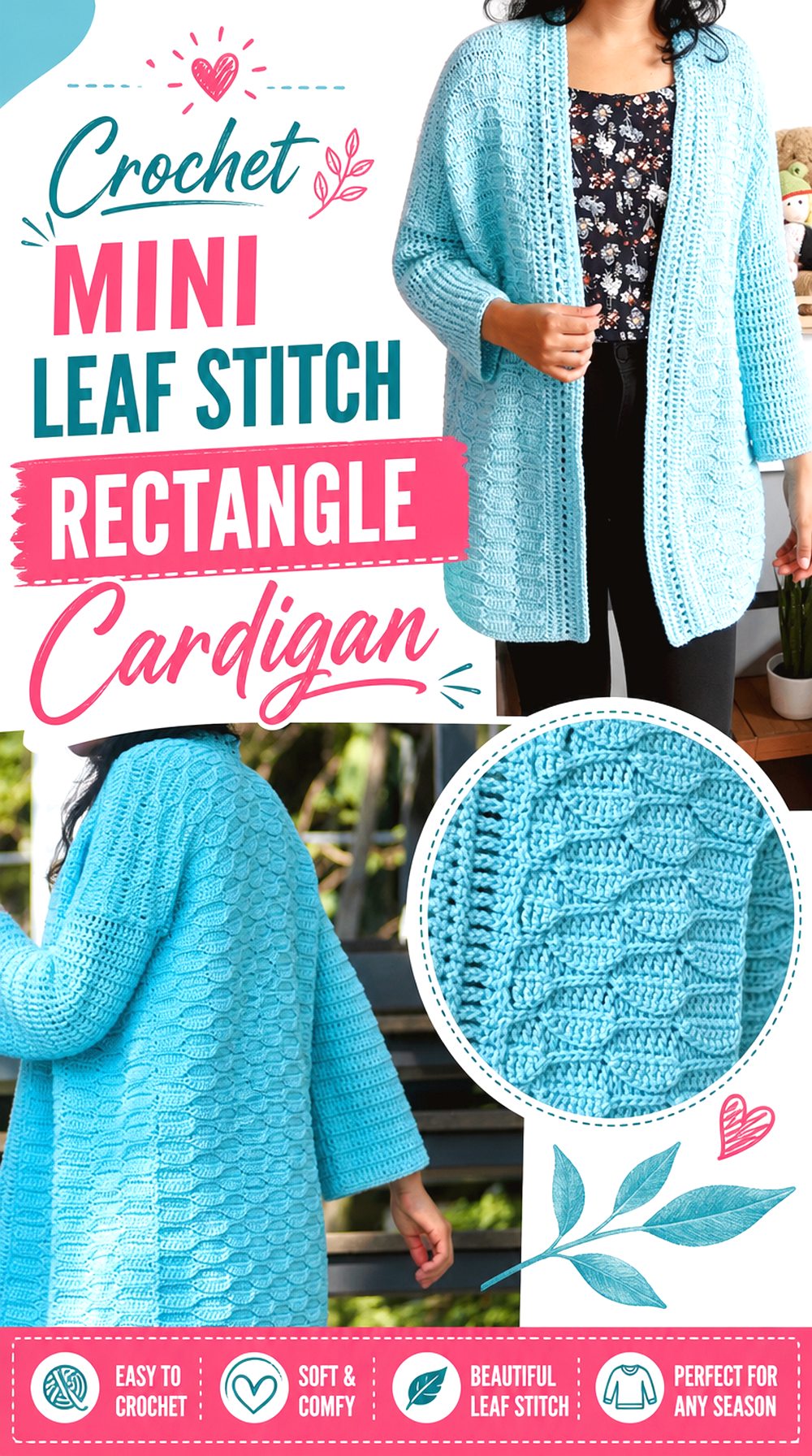 Crochet Mini Leaf Stitch Rectangle Cardigan
