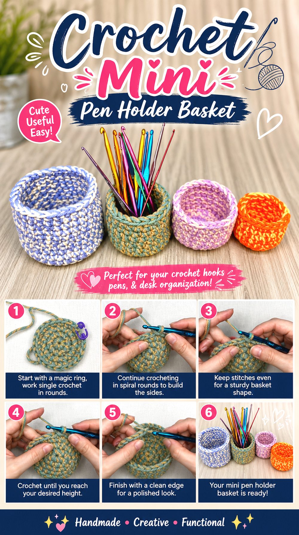Crochet Mini Pen Holder Basket