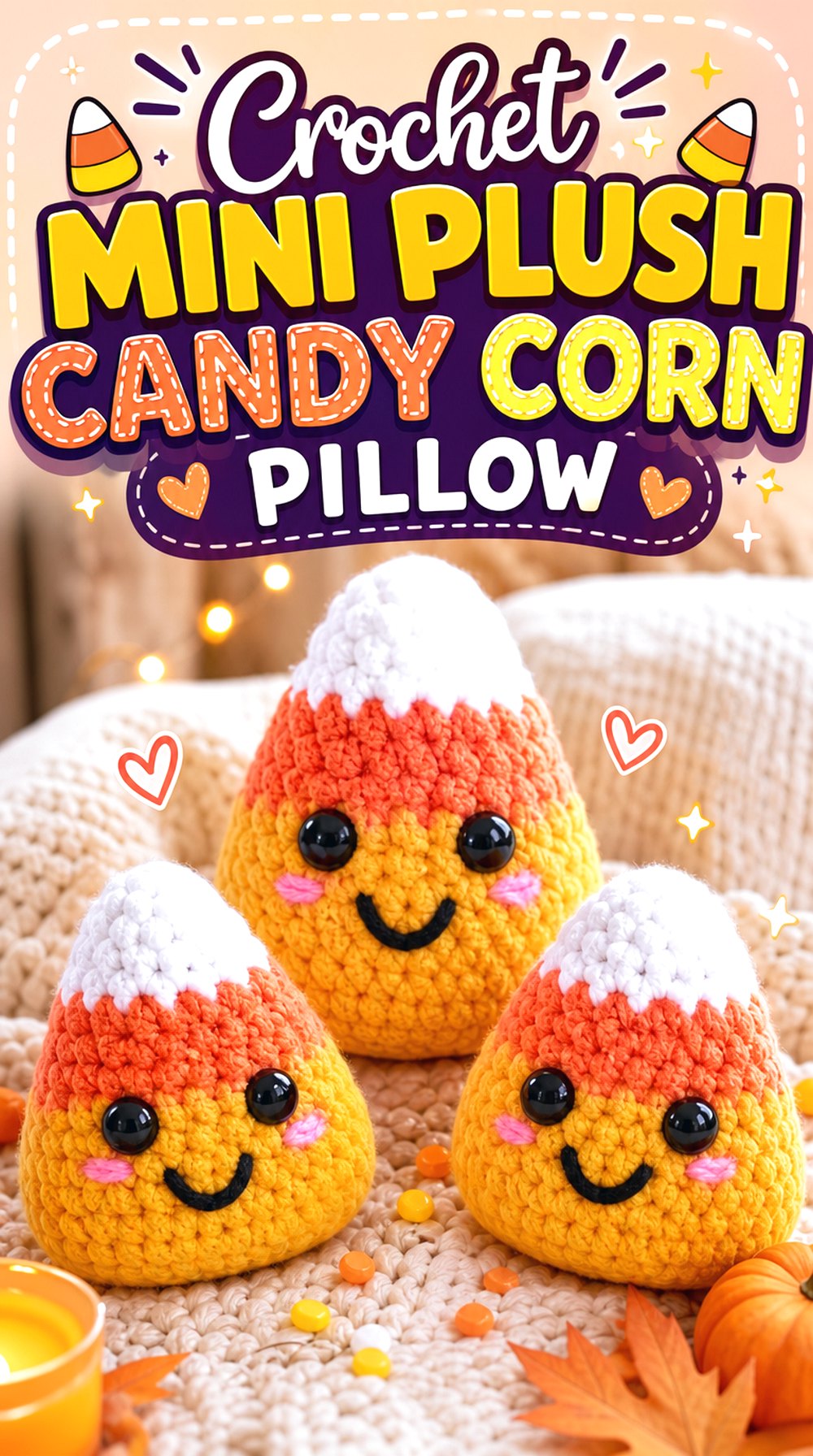 Crochet Mini Plush Candy Corn Pillow