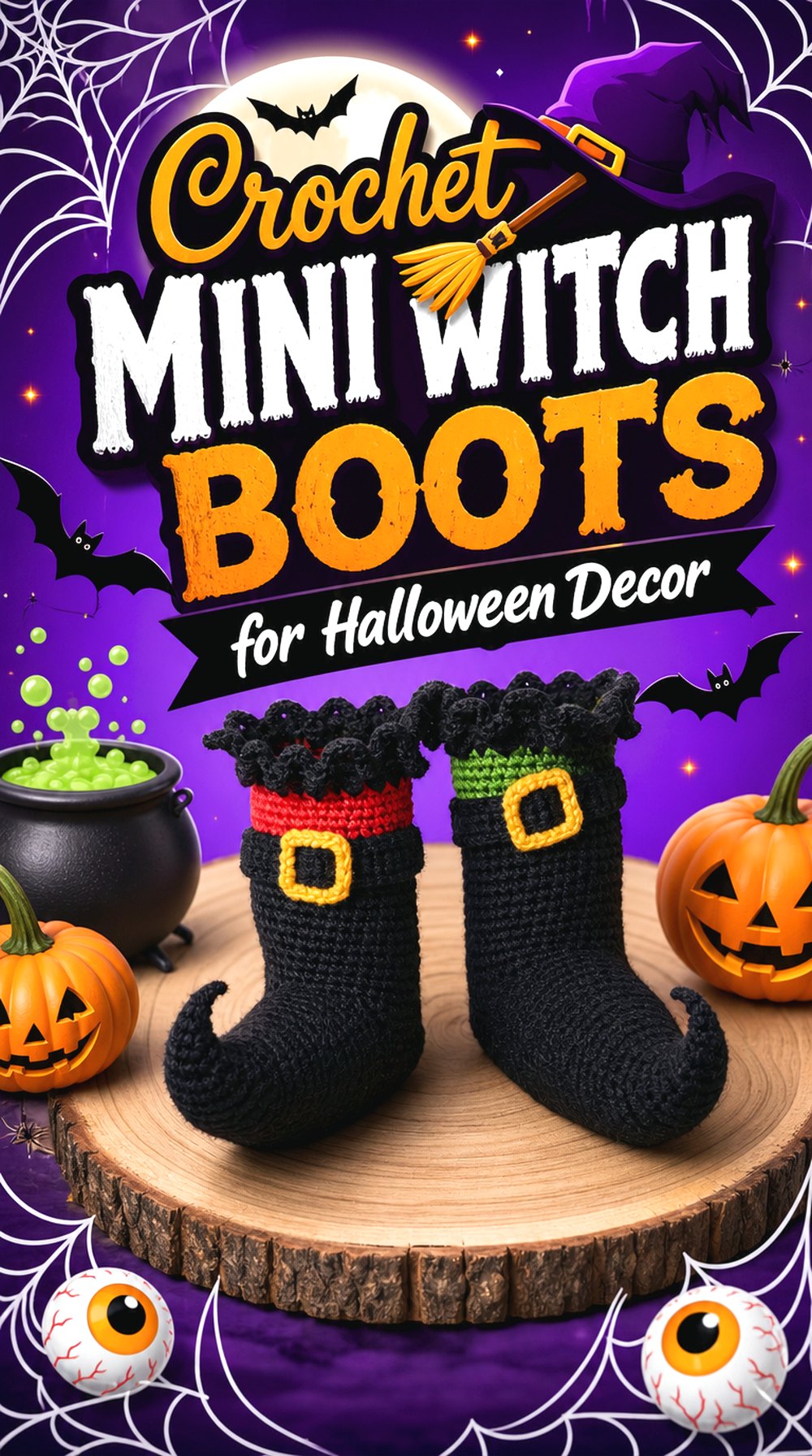 Crochet Mini Witch Boots for Halloween Decor