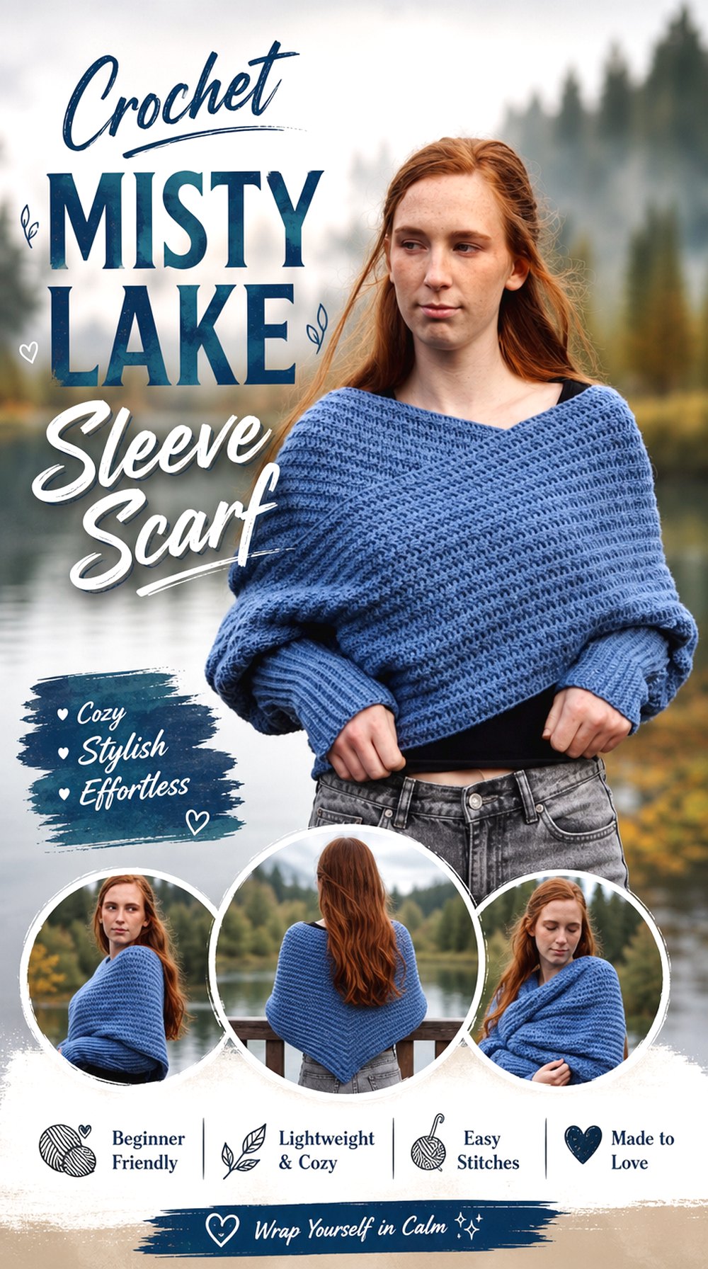 Crochet Misty Lake Sleeve Scarf