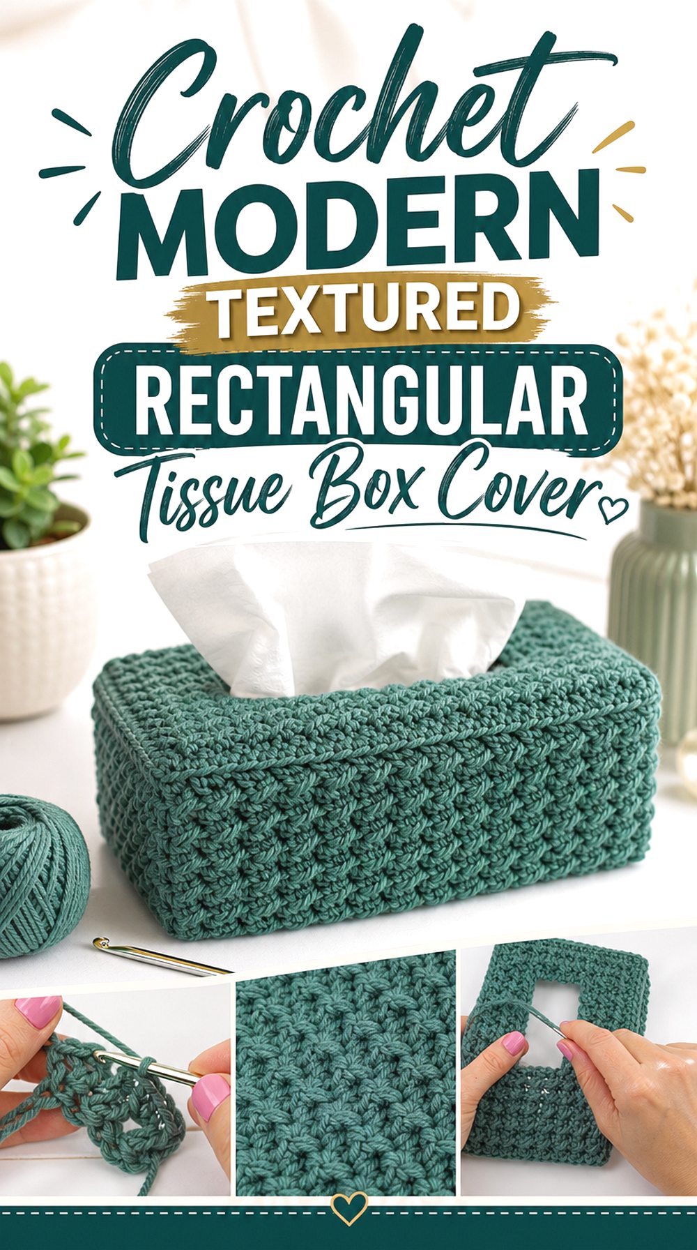 Crochet Modern Textured Rectangular Tissue Box Cover