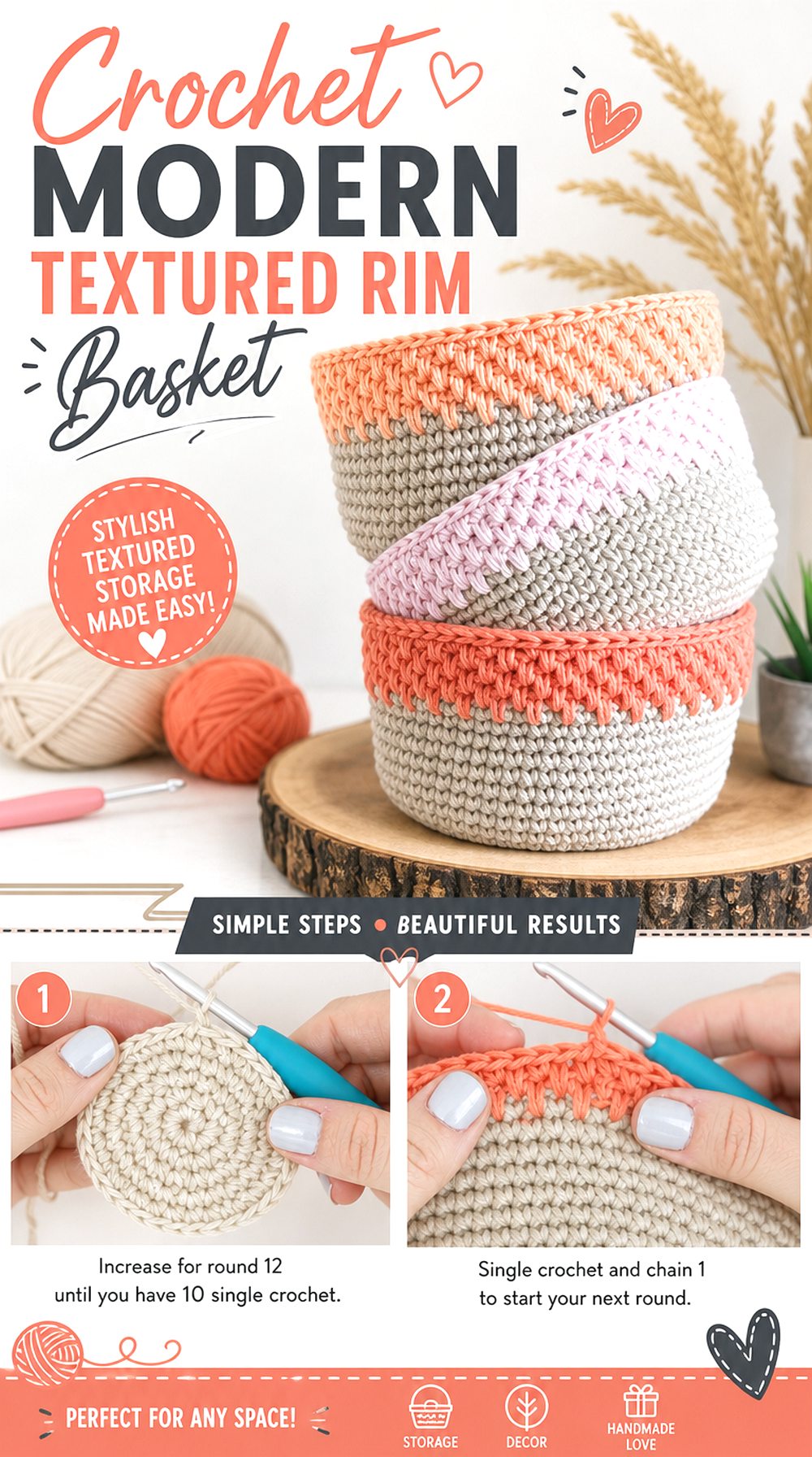 Crochet Modern Textured Rim Basket