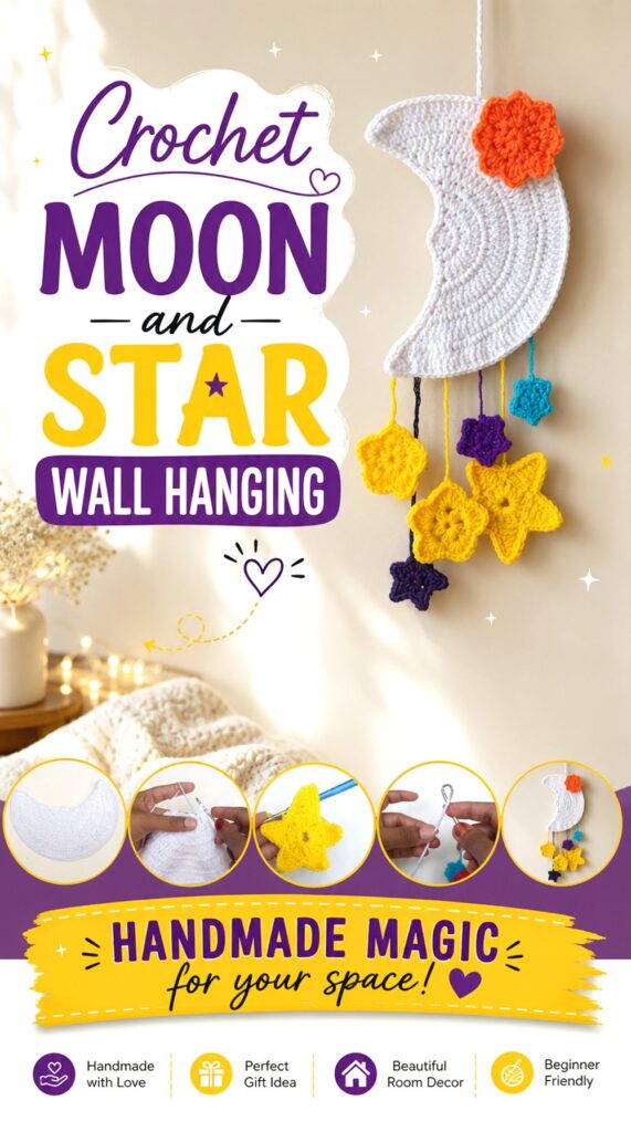 Crochet Moon and Star Wall Hanging