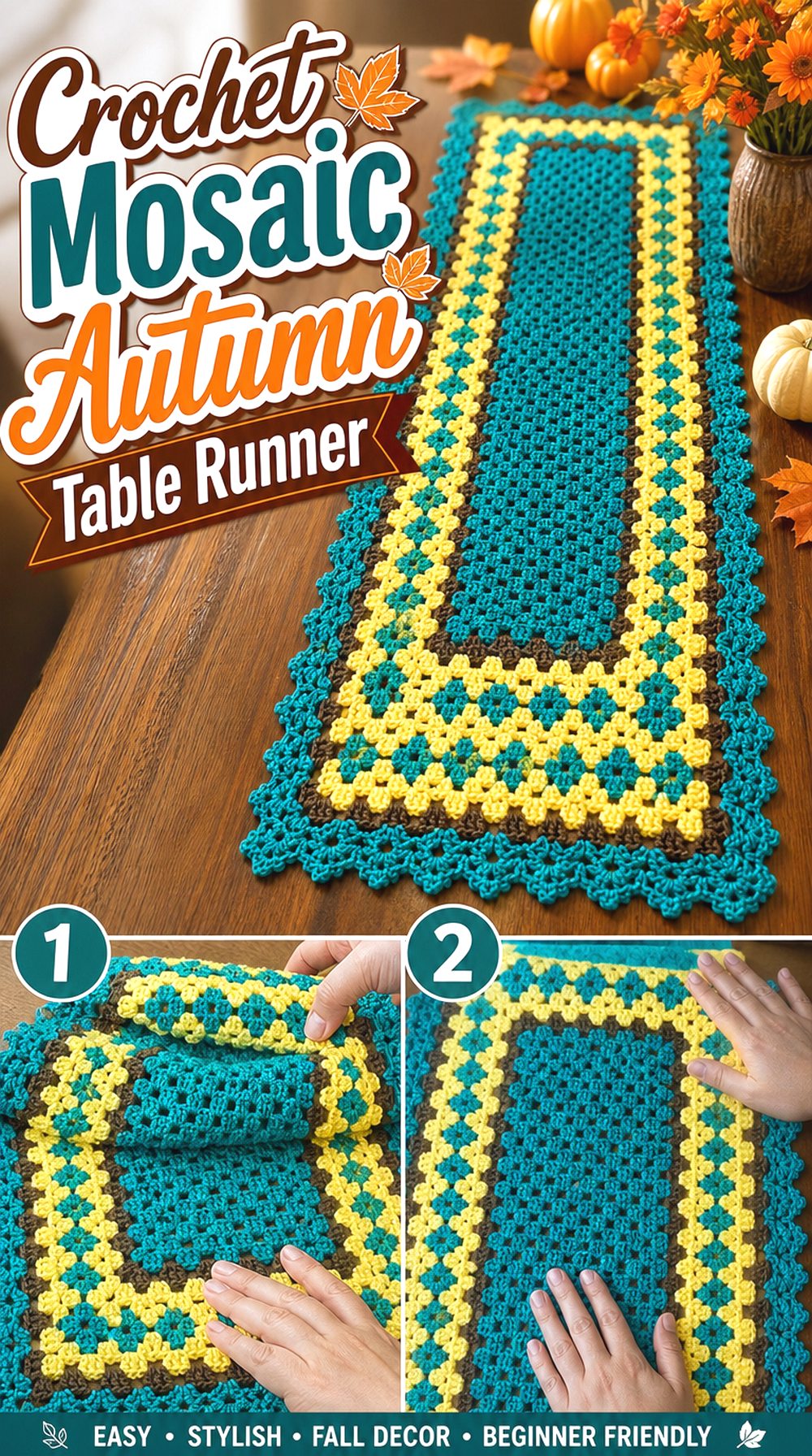 Crochet Mosaic Autumn Table Runner