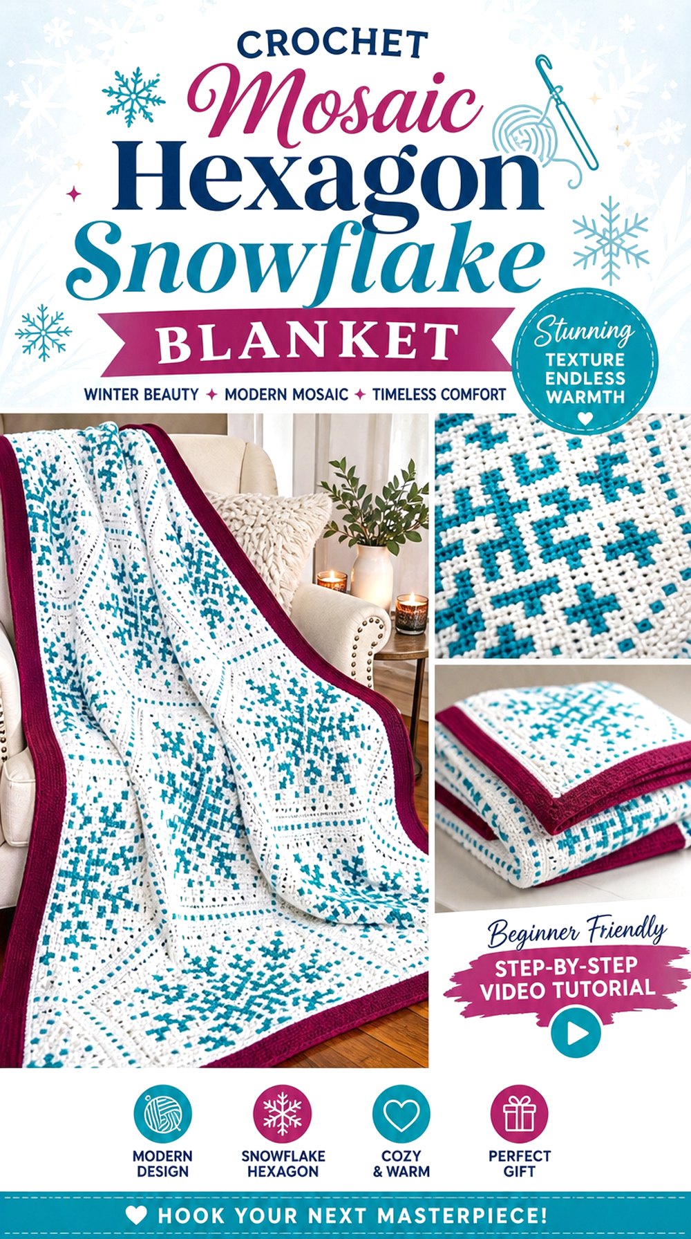 Crochet Mosaic Hexagon Snowflake Blanket