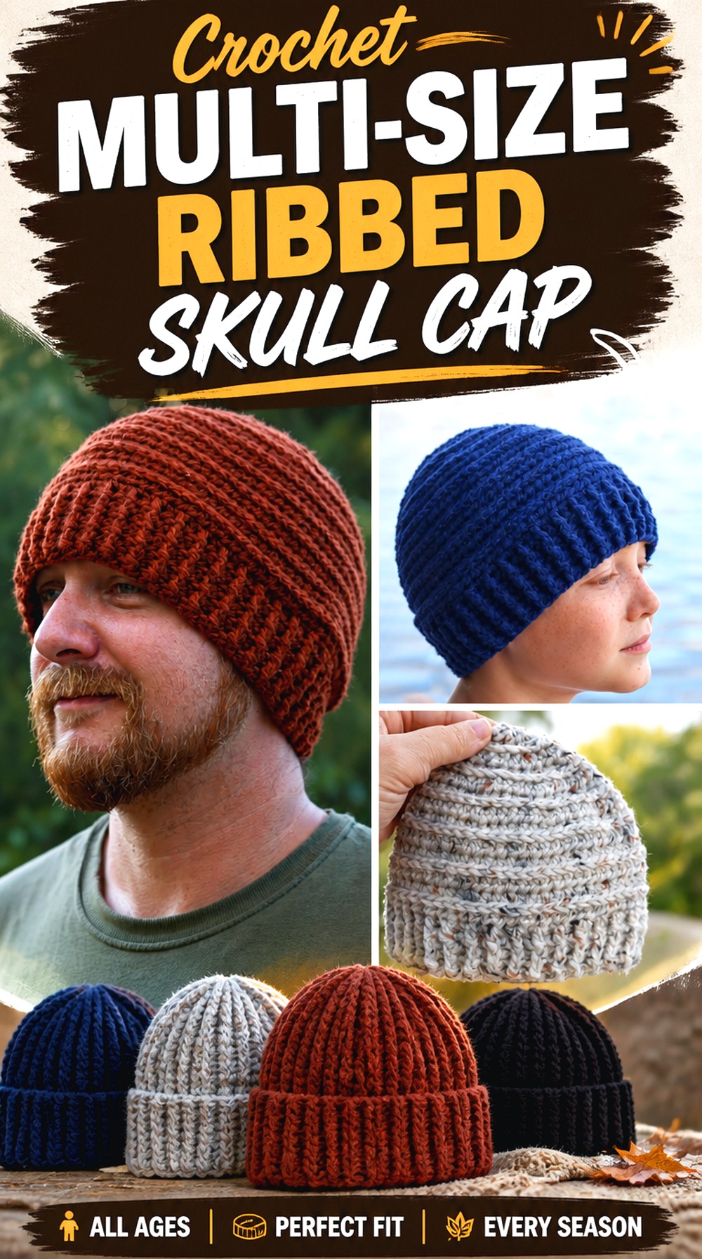 Crochet Multi Size Ribbed Skull Cap