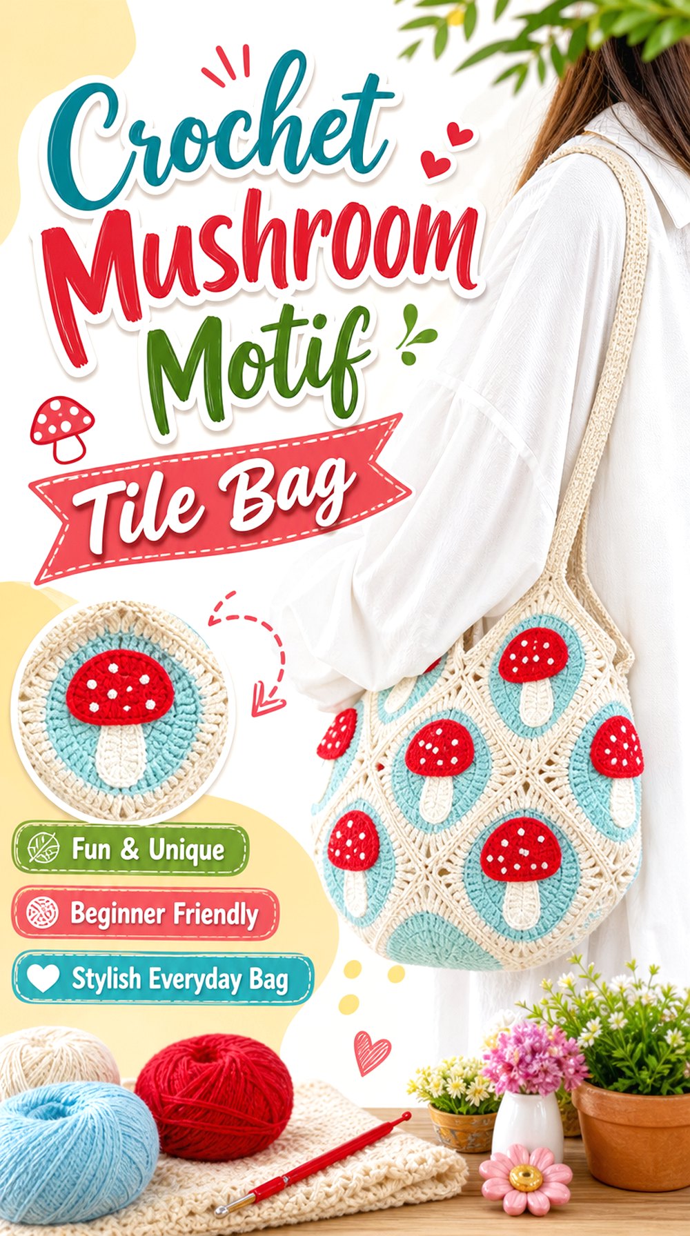 Crochet Mushroom Motif Tile Bag