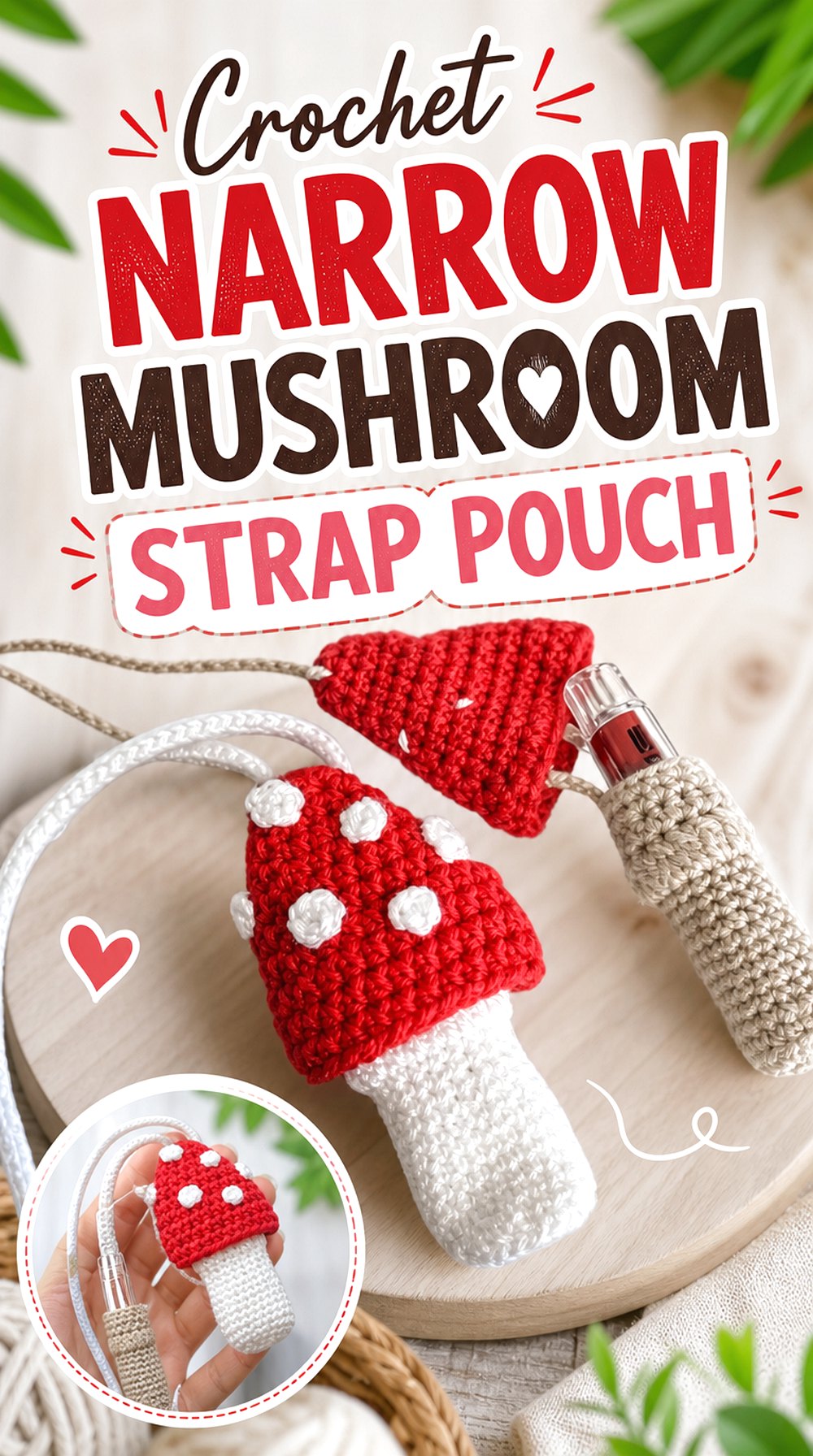 Crochet Narrow Mushroom Strap Pouch