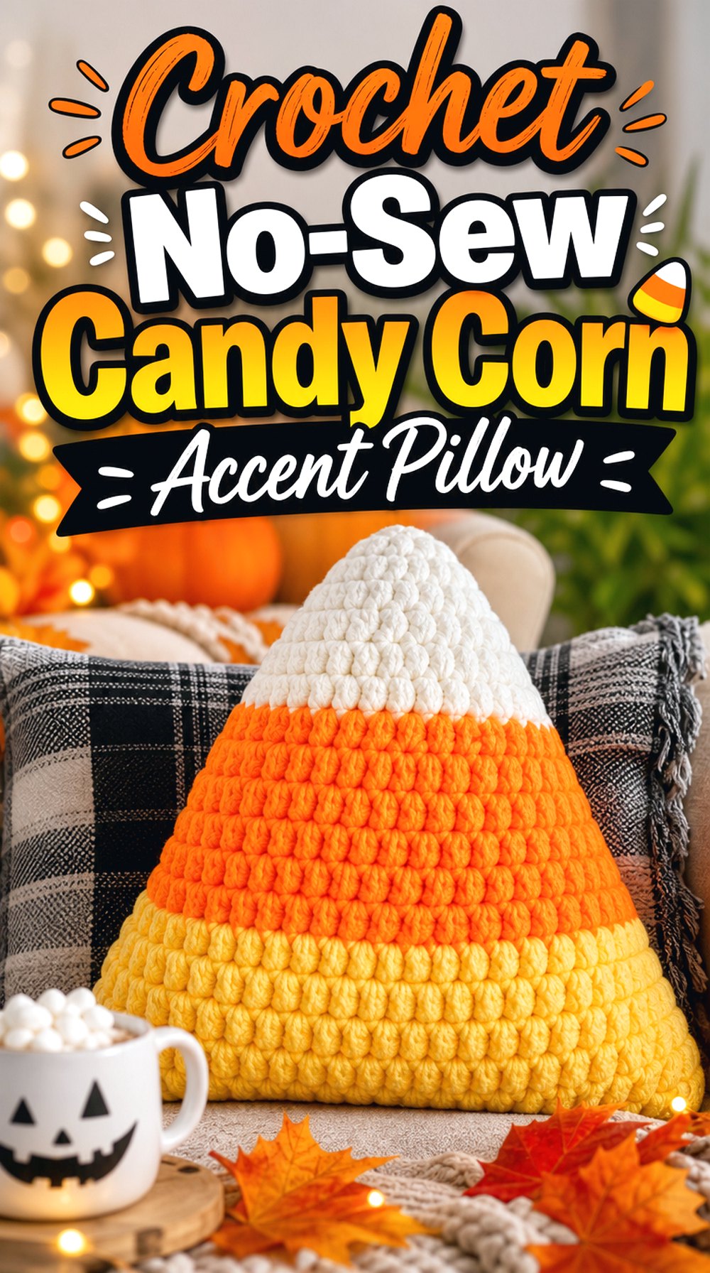 Crochet No Sew Candy Corn Accent Pillow