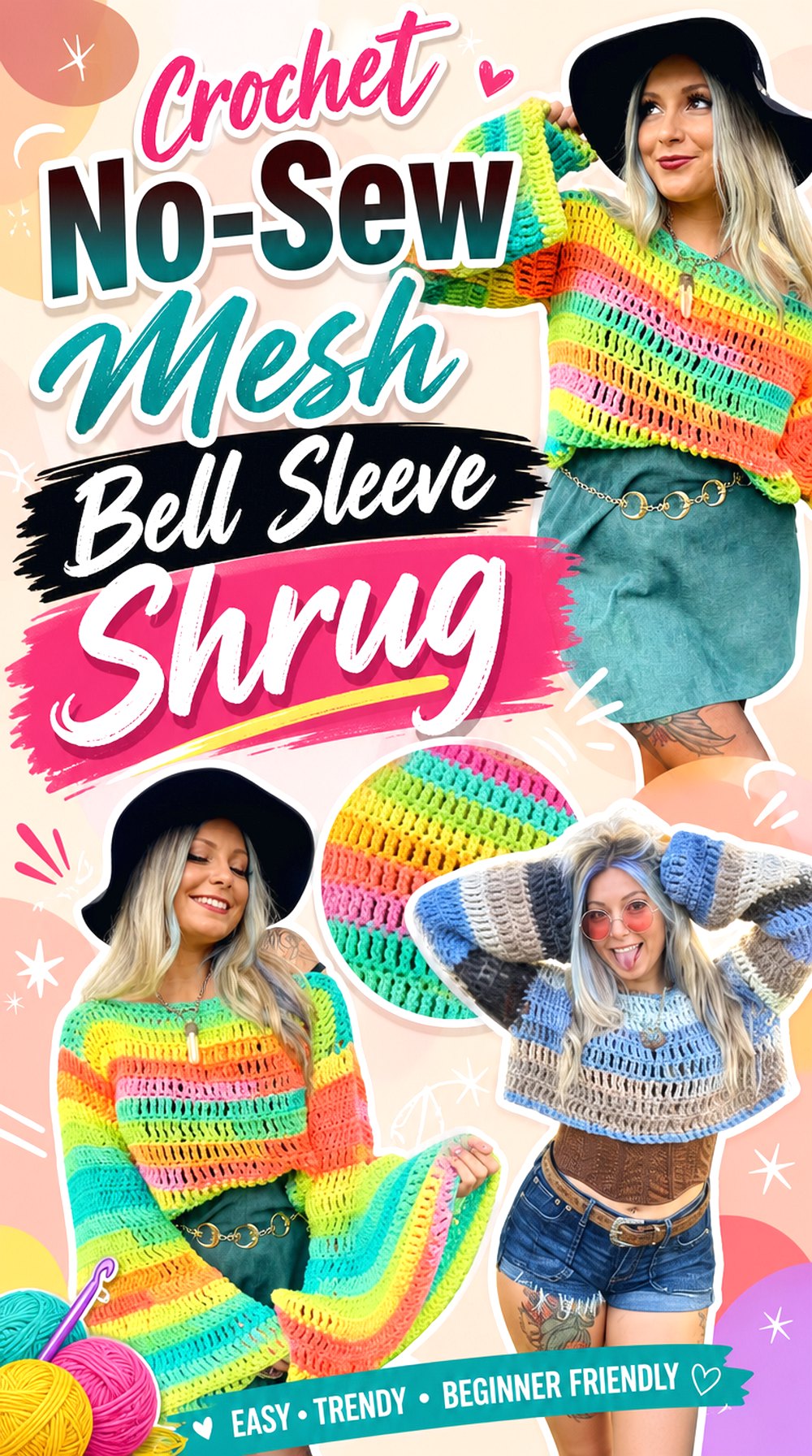 Crochet No Sew Mesh Bell Sleeve Shrug