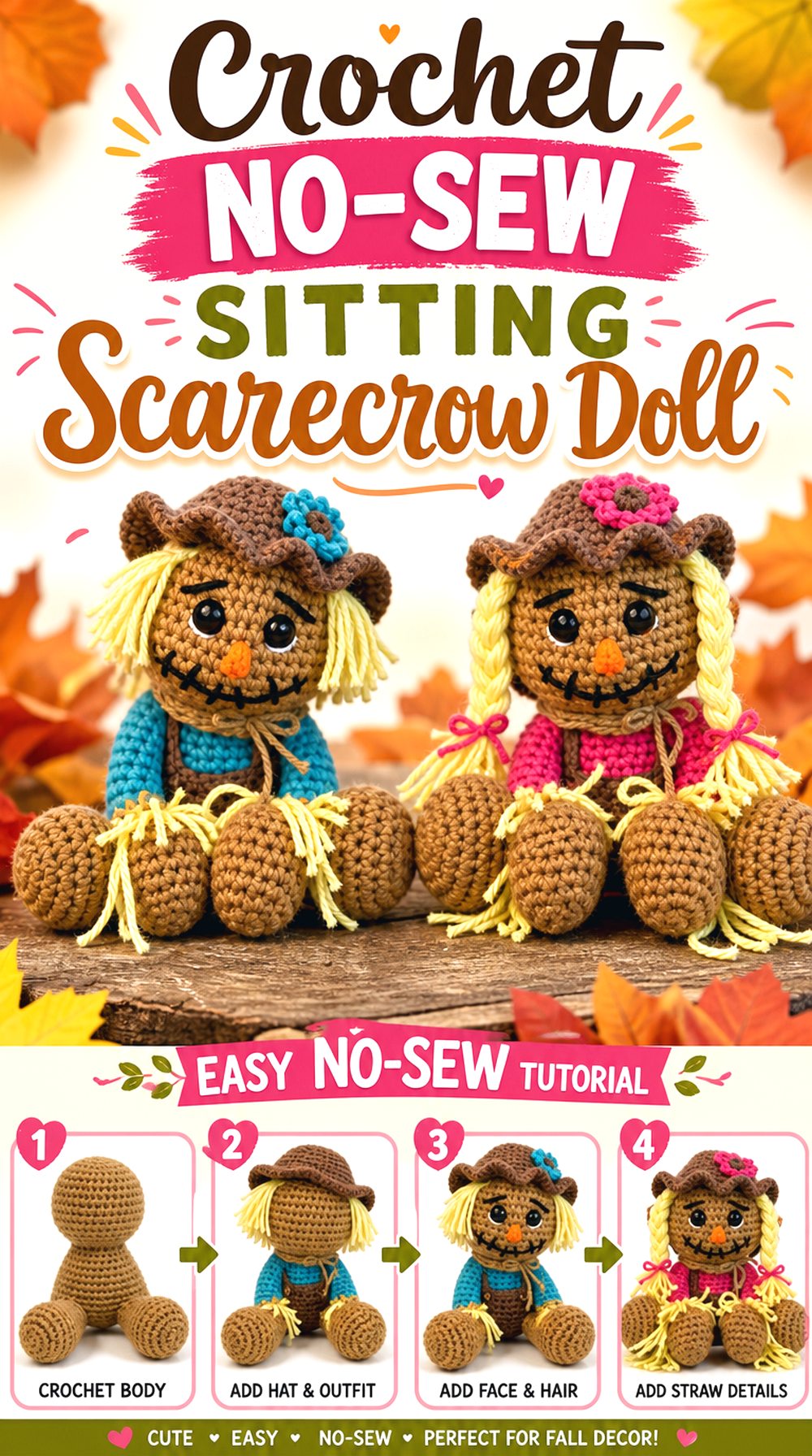 Crochet No Sew Sitting Scarecrow Doll
