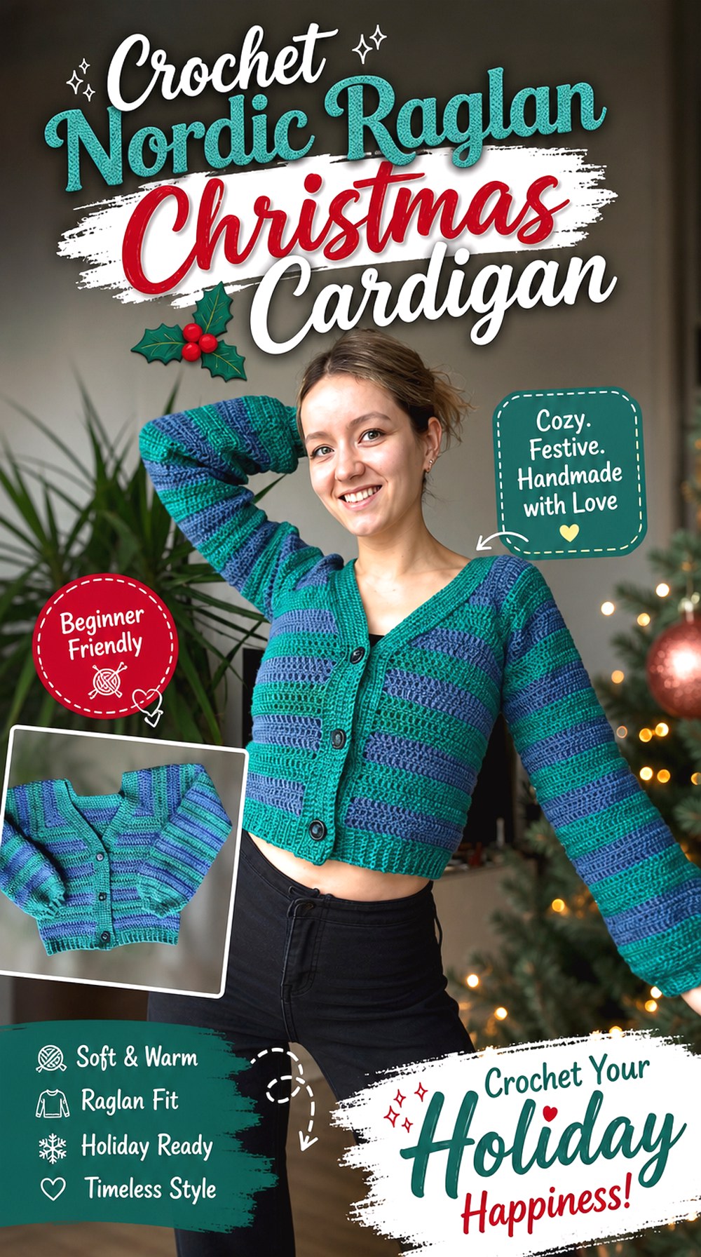Crochet Nordic Raglan Christmas Cardigan