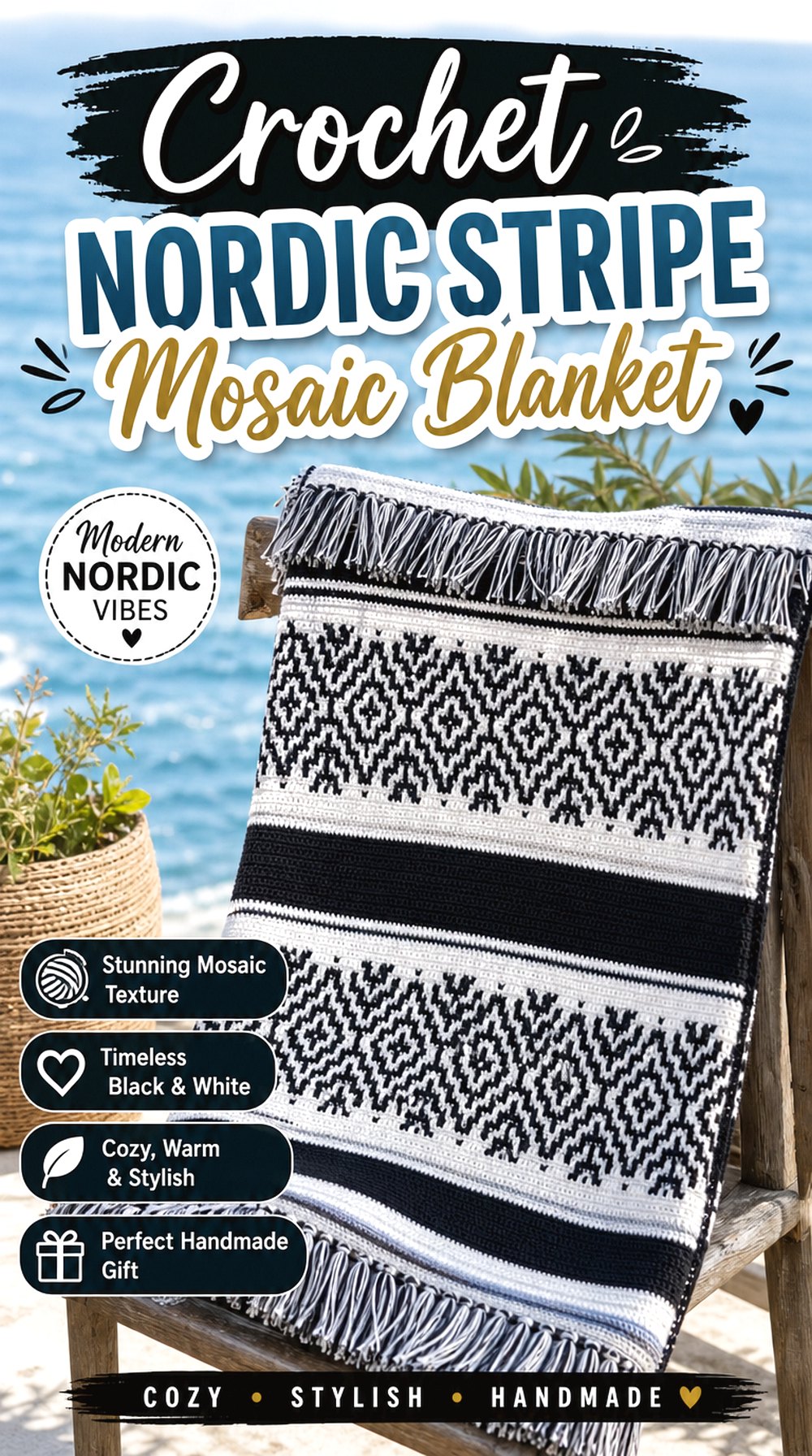 Crochet Nordic Stripe Mosaic Blanket