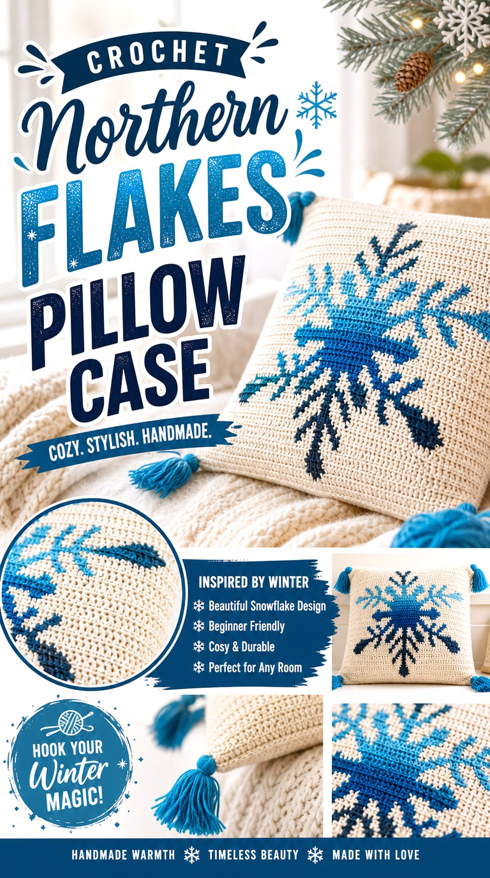 Crochet Northern Flakes Pillow Case