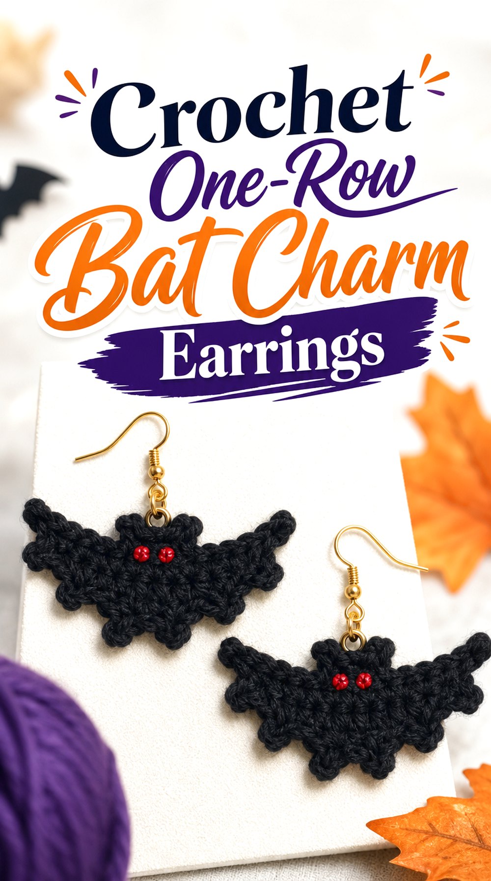 Crochet One Row Bat Charm Earrings