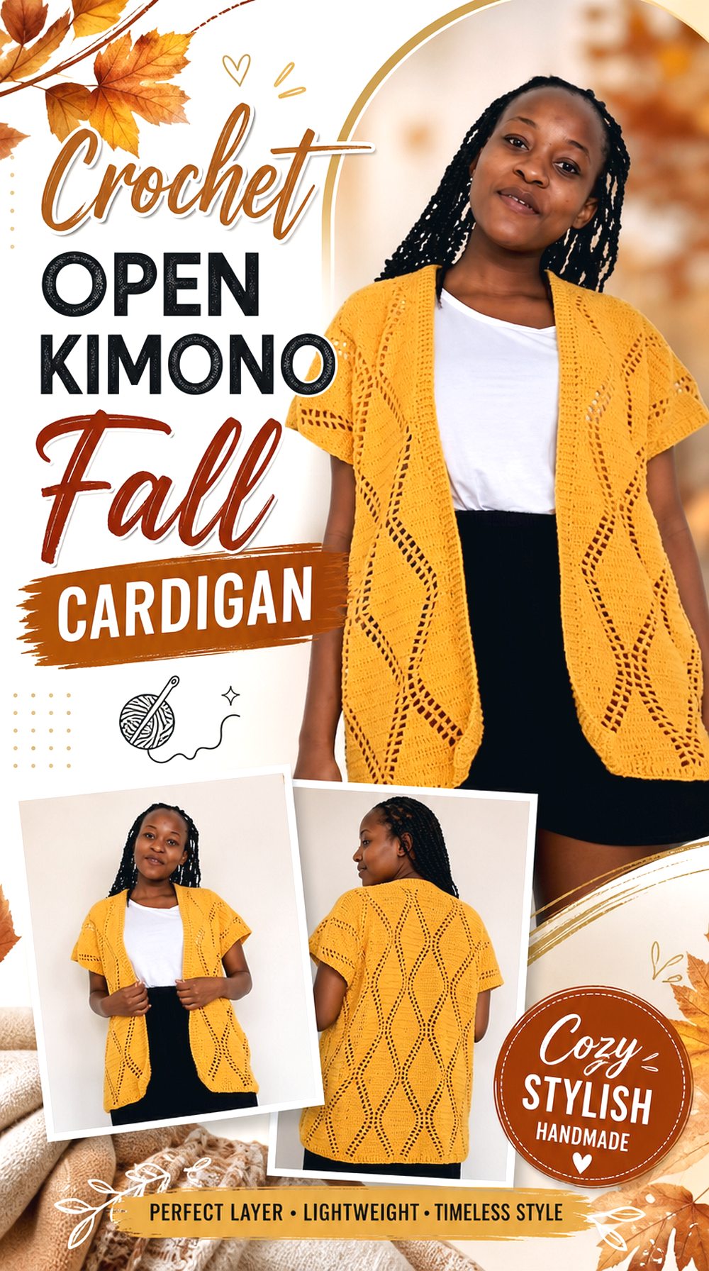 Crochet Open Kimono Fall Cardigan
