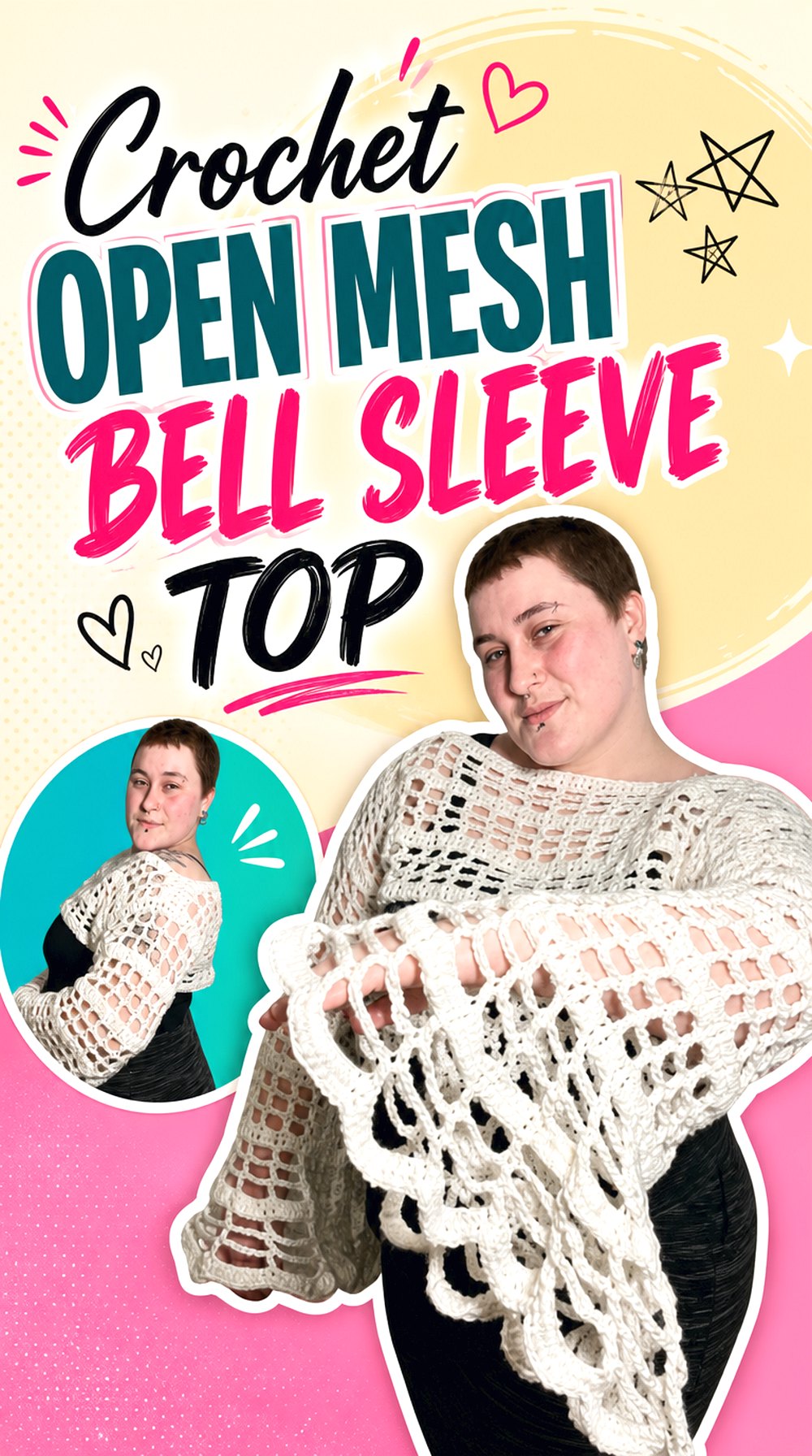 Crochet Open Mesh Bell Sleeve Top