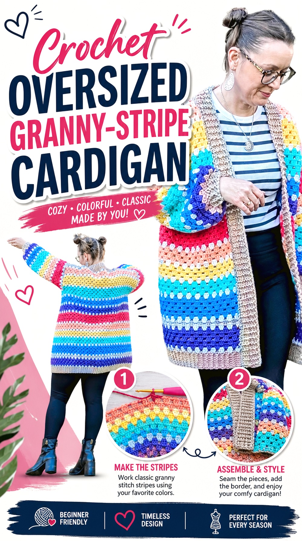 Crochet Oversized Granny Stripe Cardigan