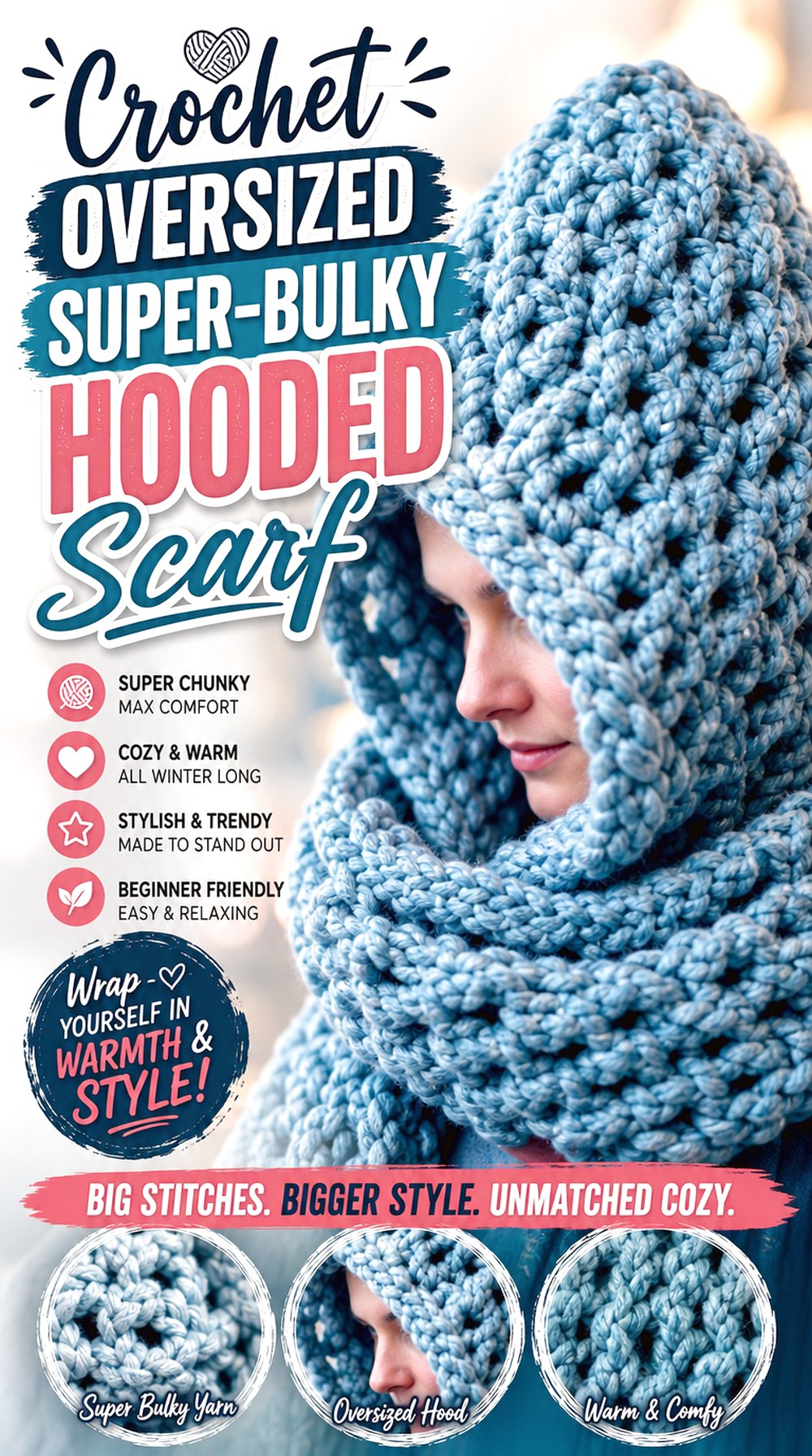 Crochet Oversized Super Bulky Hooded Scarf