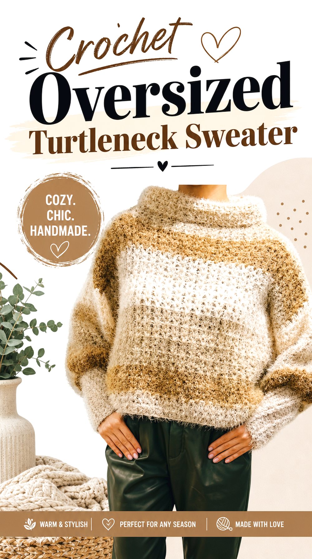 Crochet Oversized Turtleneck Sweater