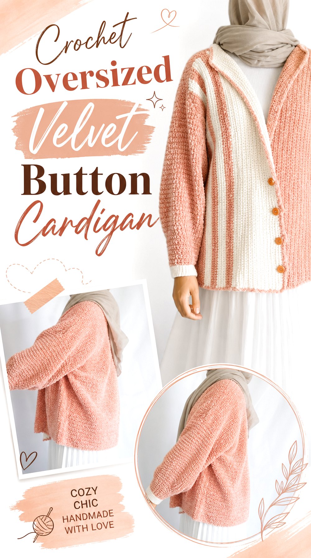 Crochet Oversized Velvet Button Cardigan