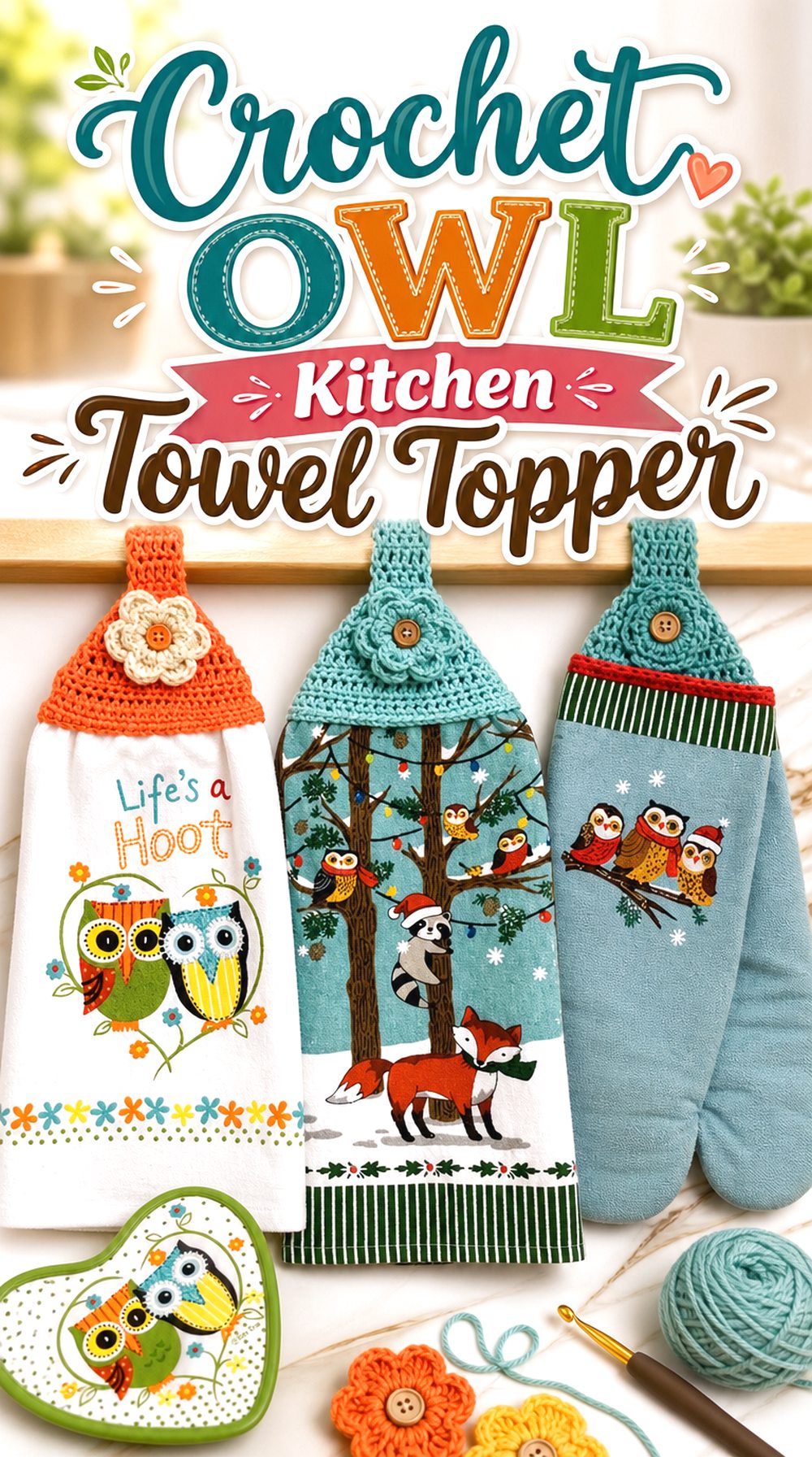 Crochet Owl Kitchen Towel Topper