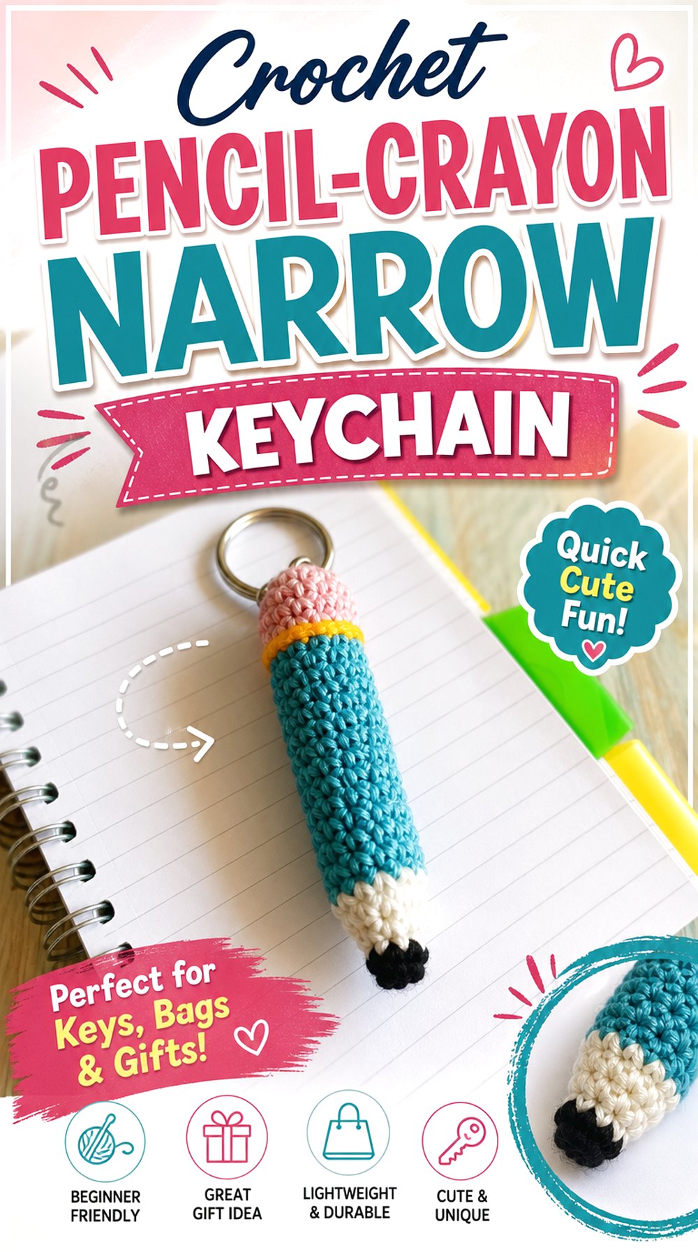 Crochet Pencil Crayon Narrow Keychain
