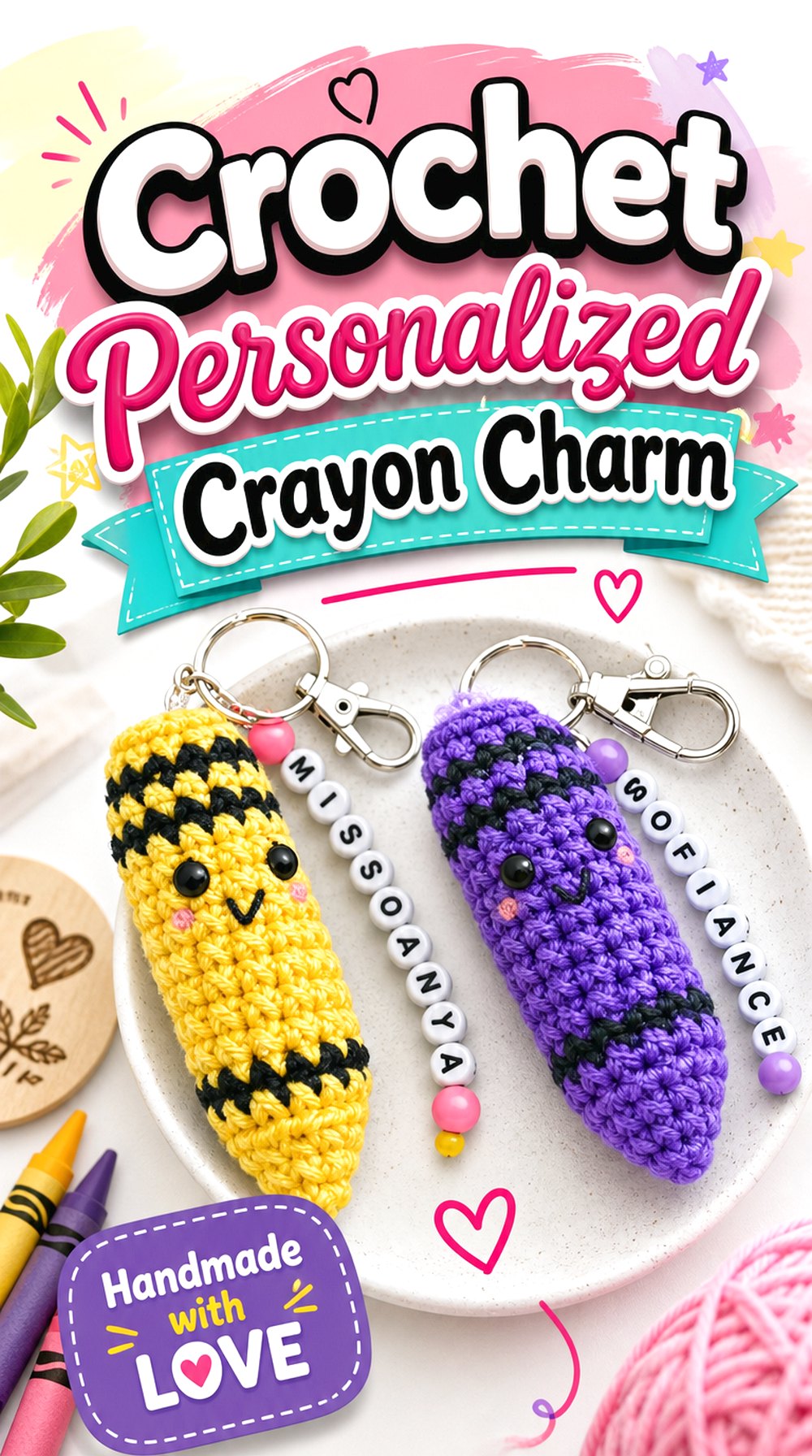 Crochet Personalized Crayon Charm