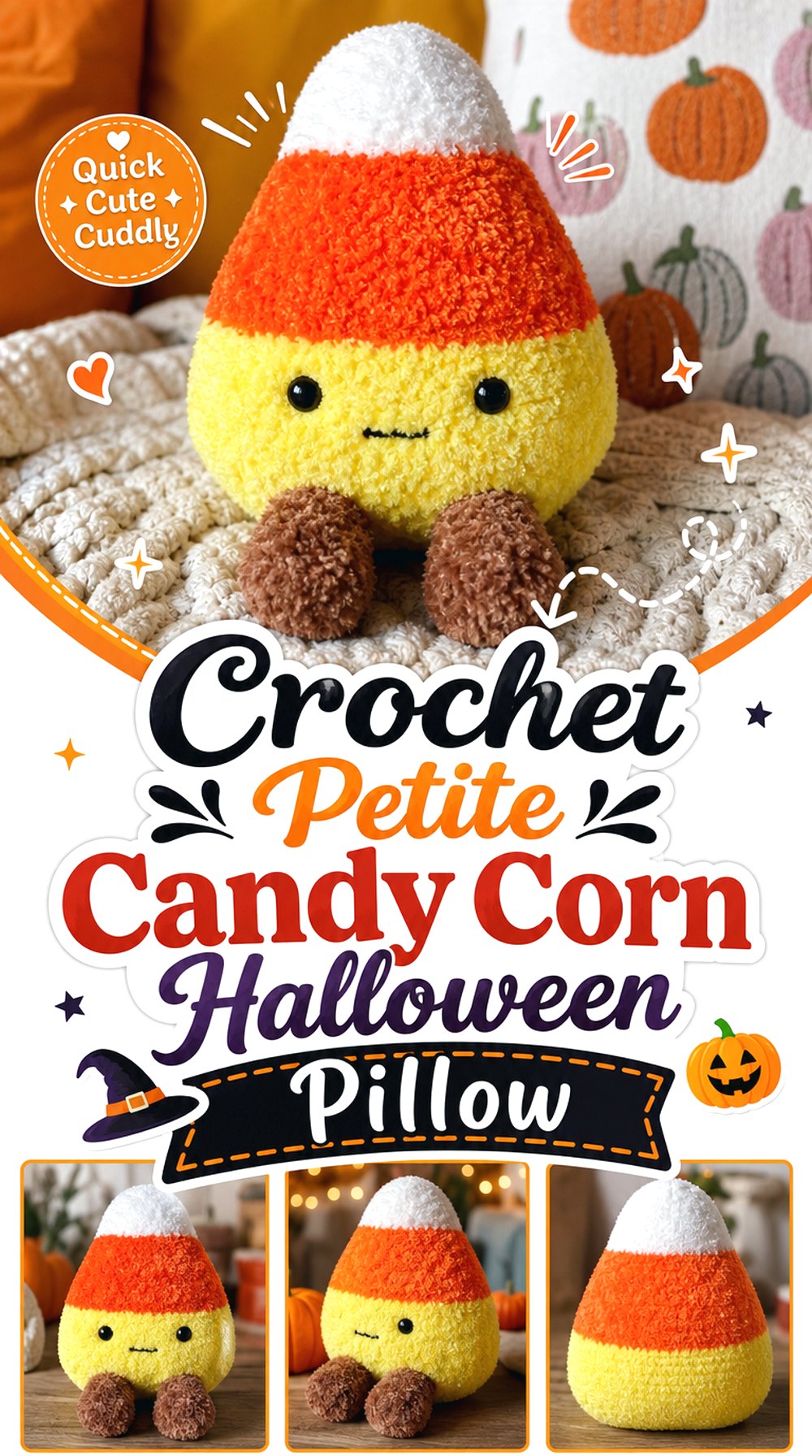 Crochet Petite Candy Corn Halloween Pillow