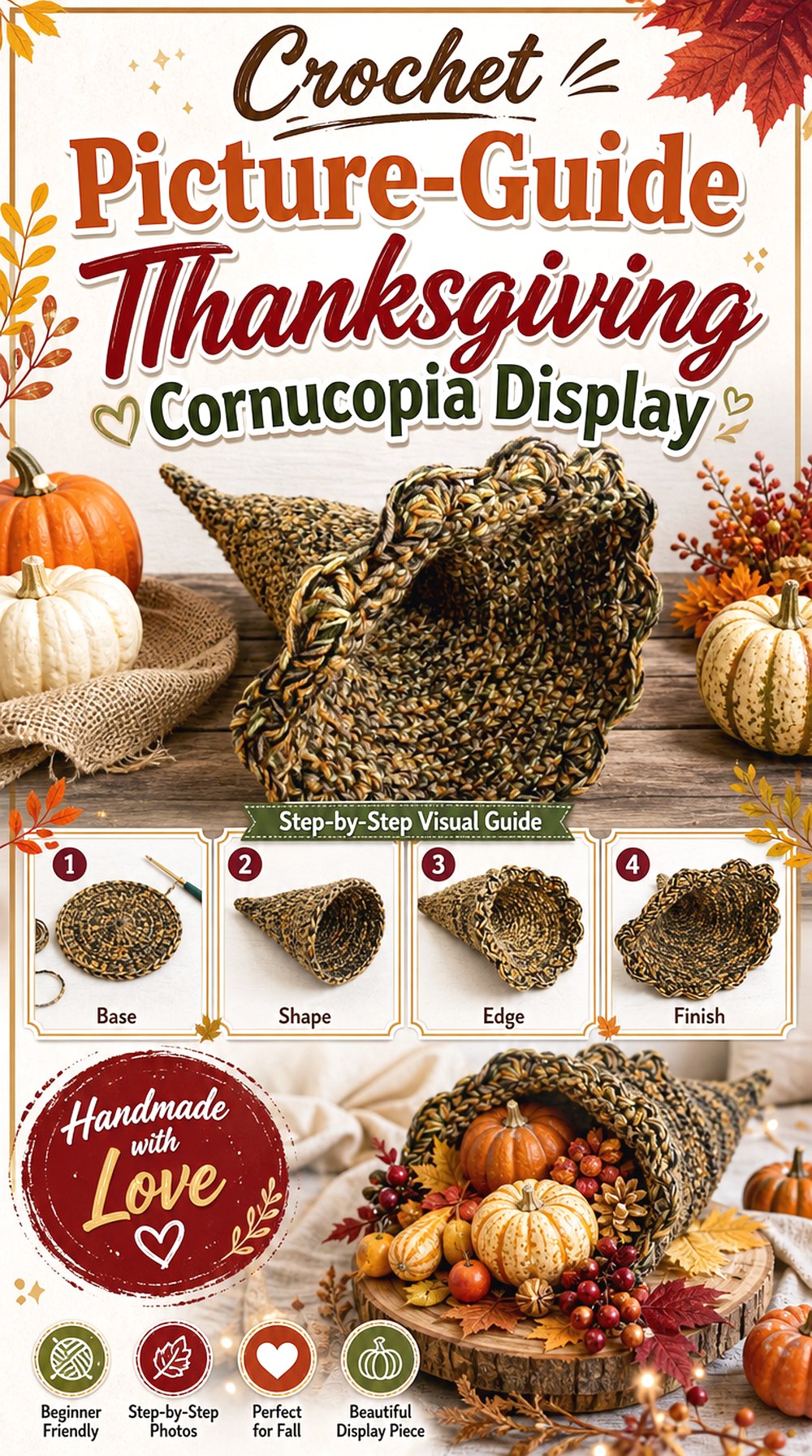 Crochet Picture Guide Thanksgiving Cornucopia Display