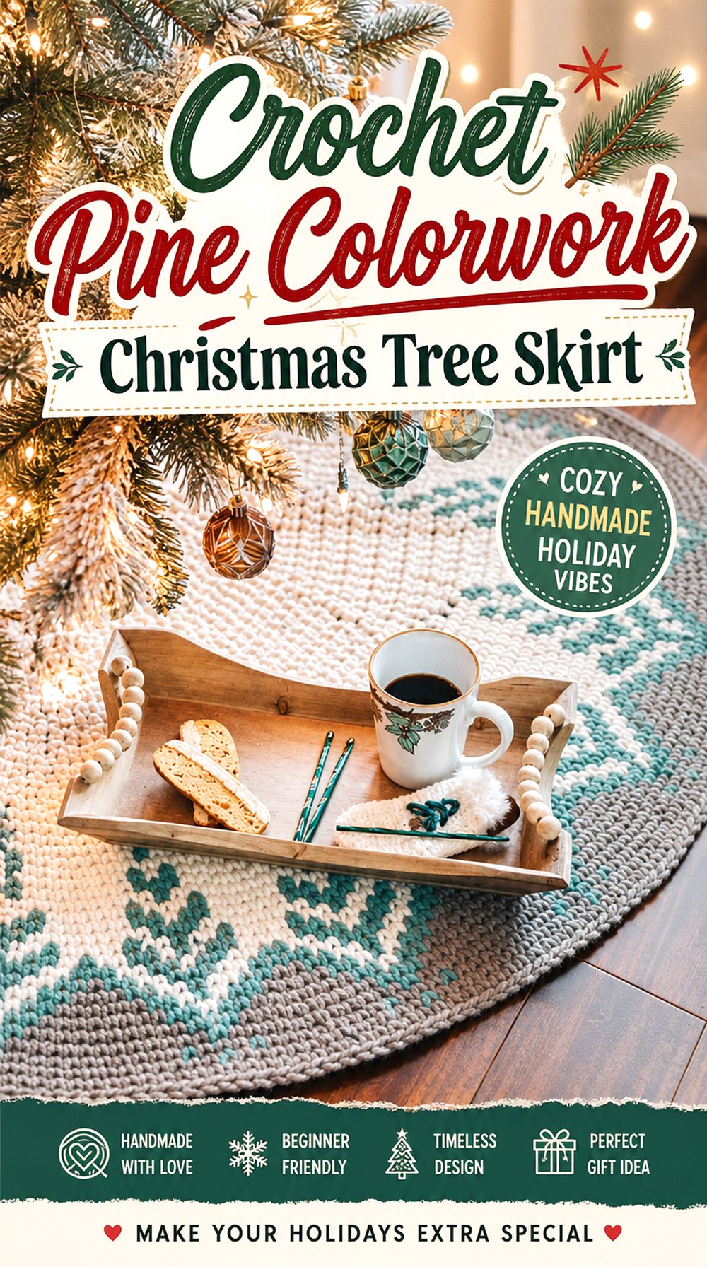 Crochet Pine Colorwork Christmas Tree Skirt