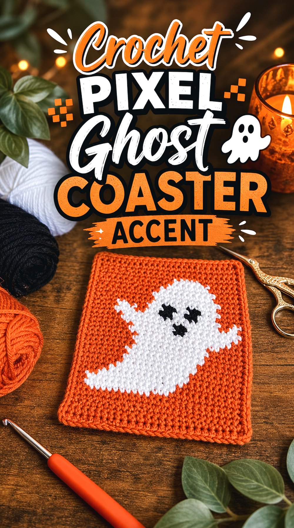 Crochet Pixel Ghost Coaster Accent