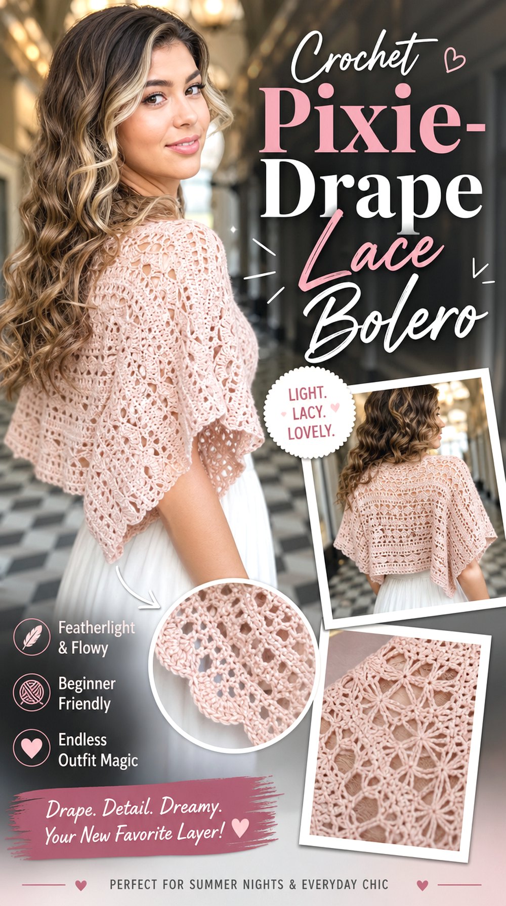 Crochet Pixie Drape Lace Bolero