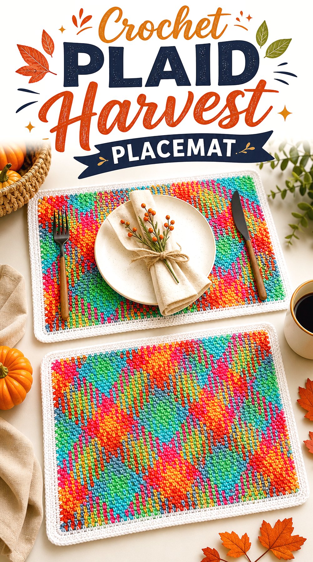 Crochet Plaid Harvest Placemat