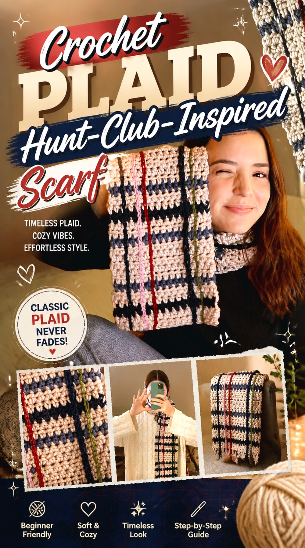 Crochet Plaid Hunt Club Inspired Scarf