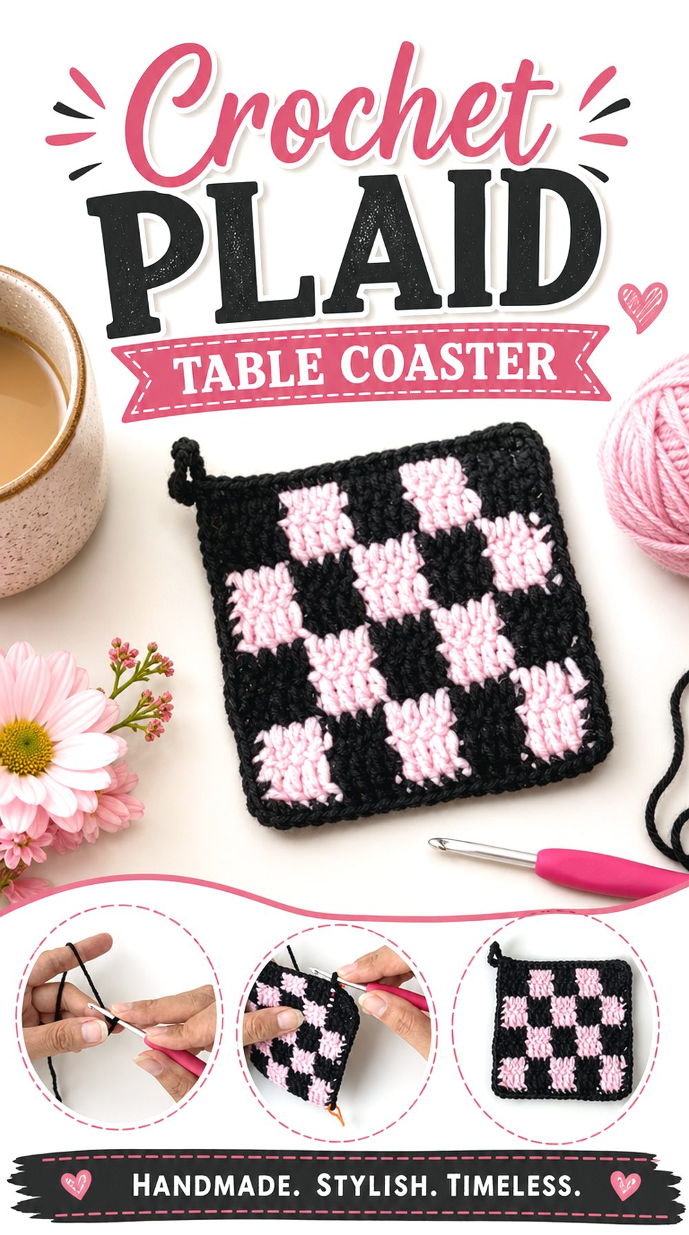 Crochet Plaid Table Coaster
